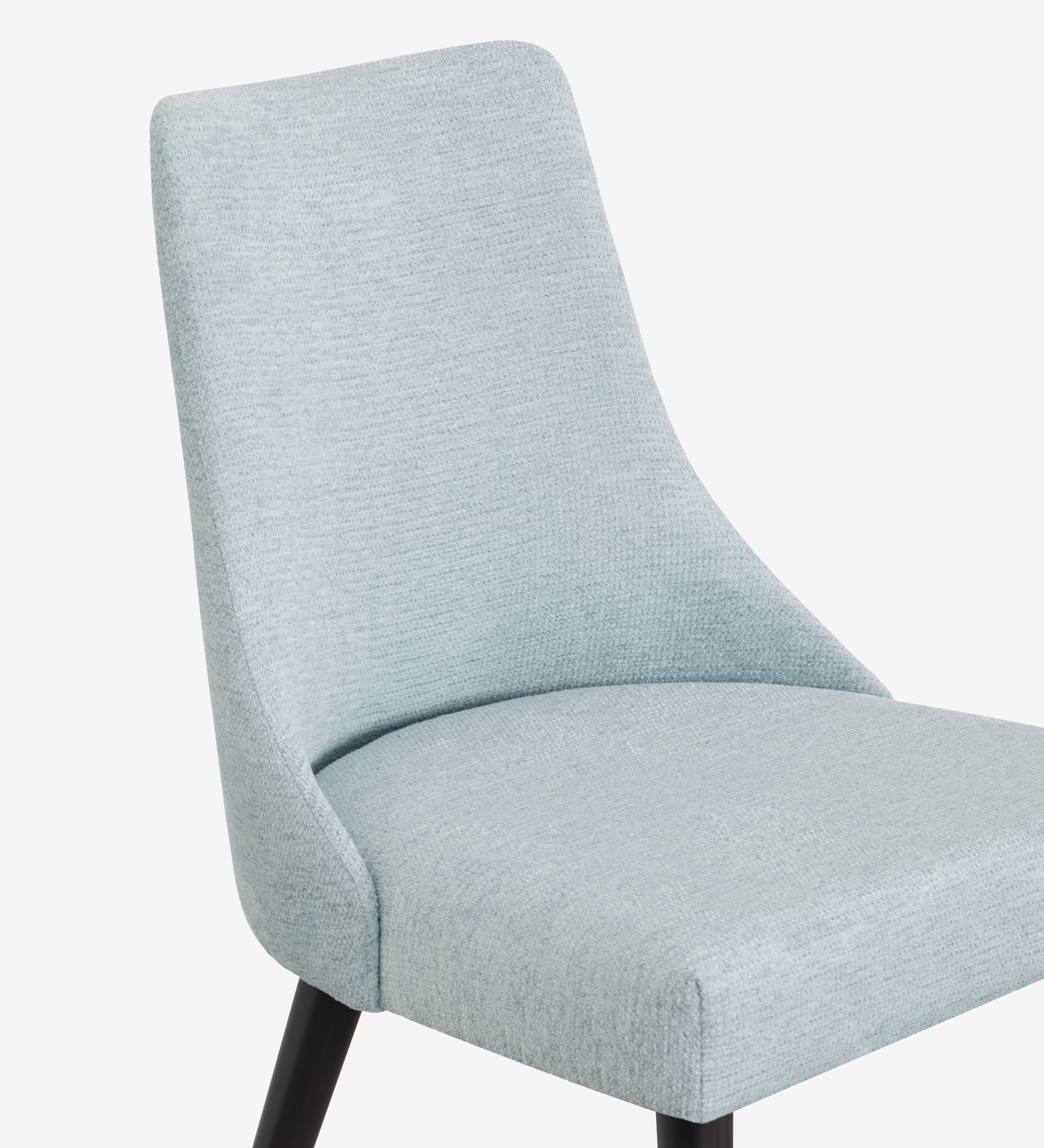 Silla Oslo tapizada en tela azul, pies lacados enegro.