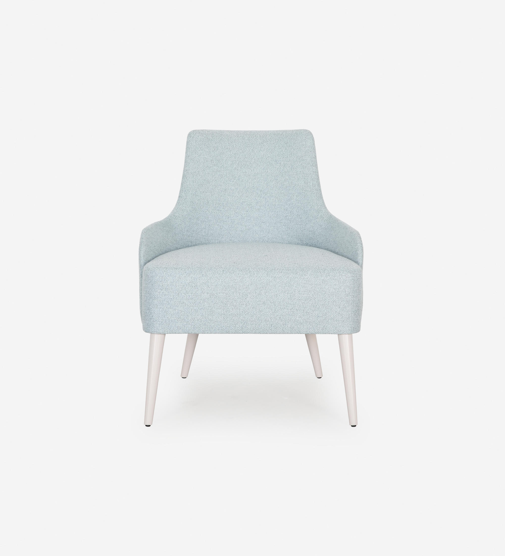 Oslo armchair upholstered in blue fabric, pearl lacquered feet.