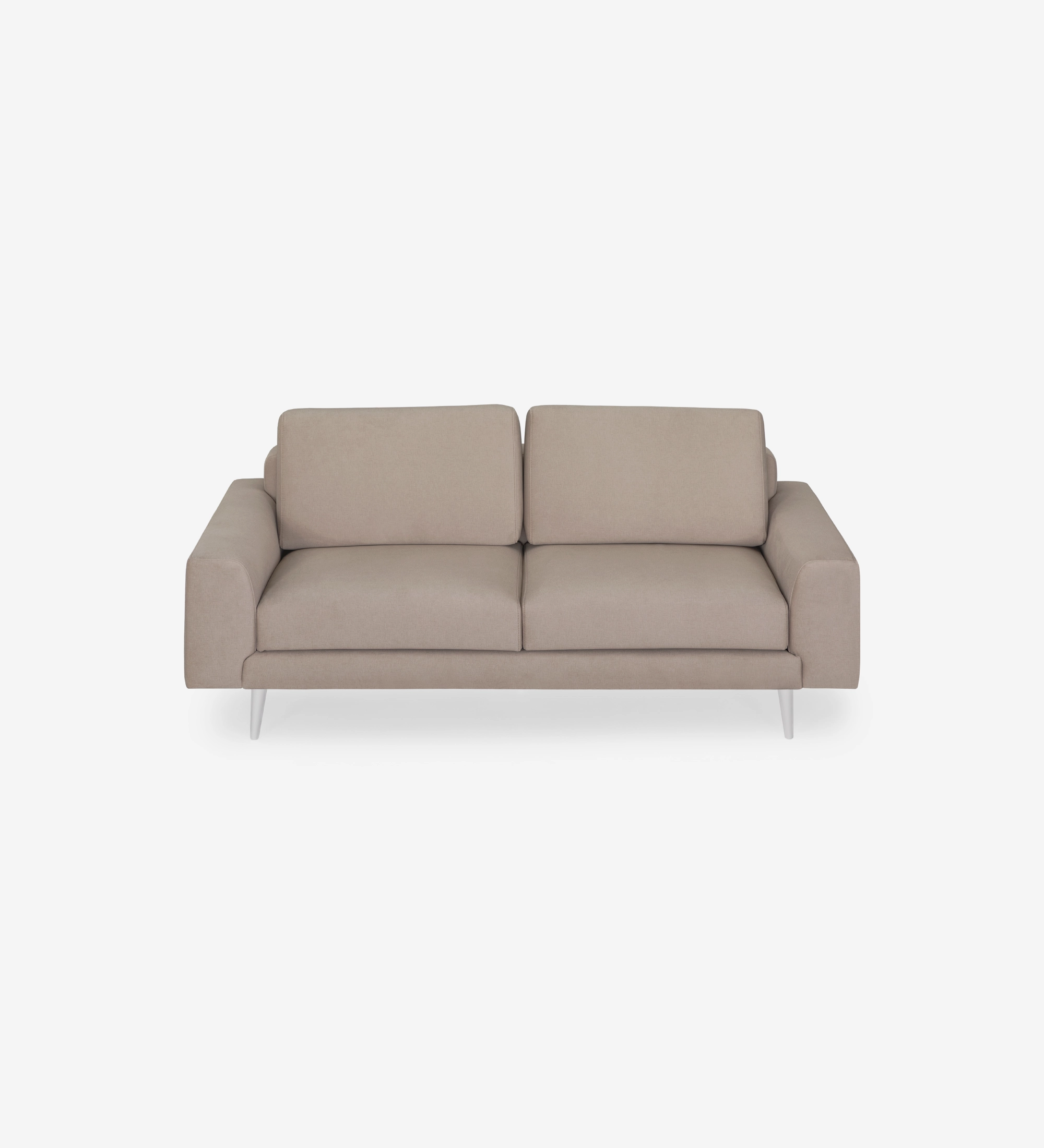 Canapé Oslo 2 places recouvert en tissu taupe, pieds laqués perlés, 188 cm.