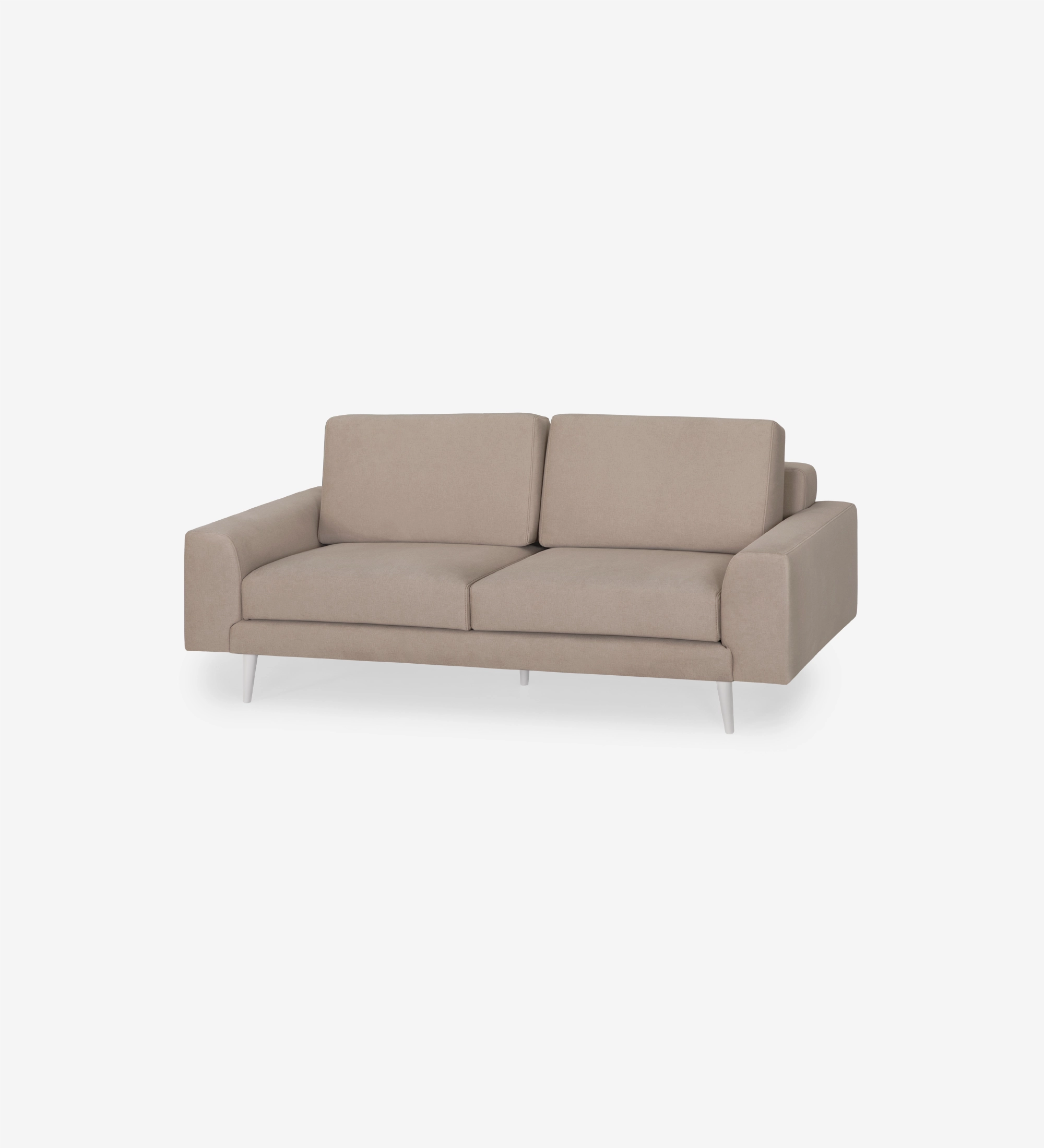 Canapé Oslo 2 places recouvert en tissu taupe, pieds laqués perlés, 188 cm.