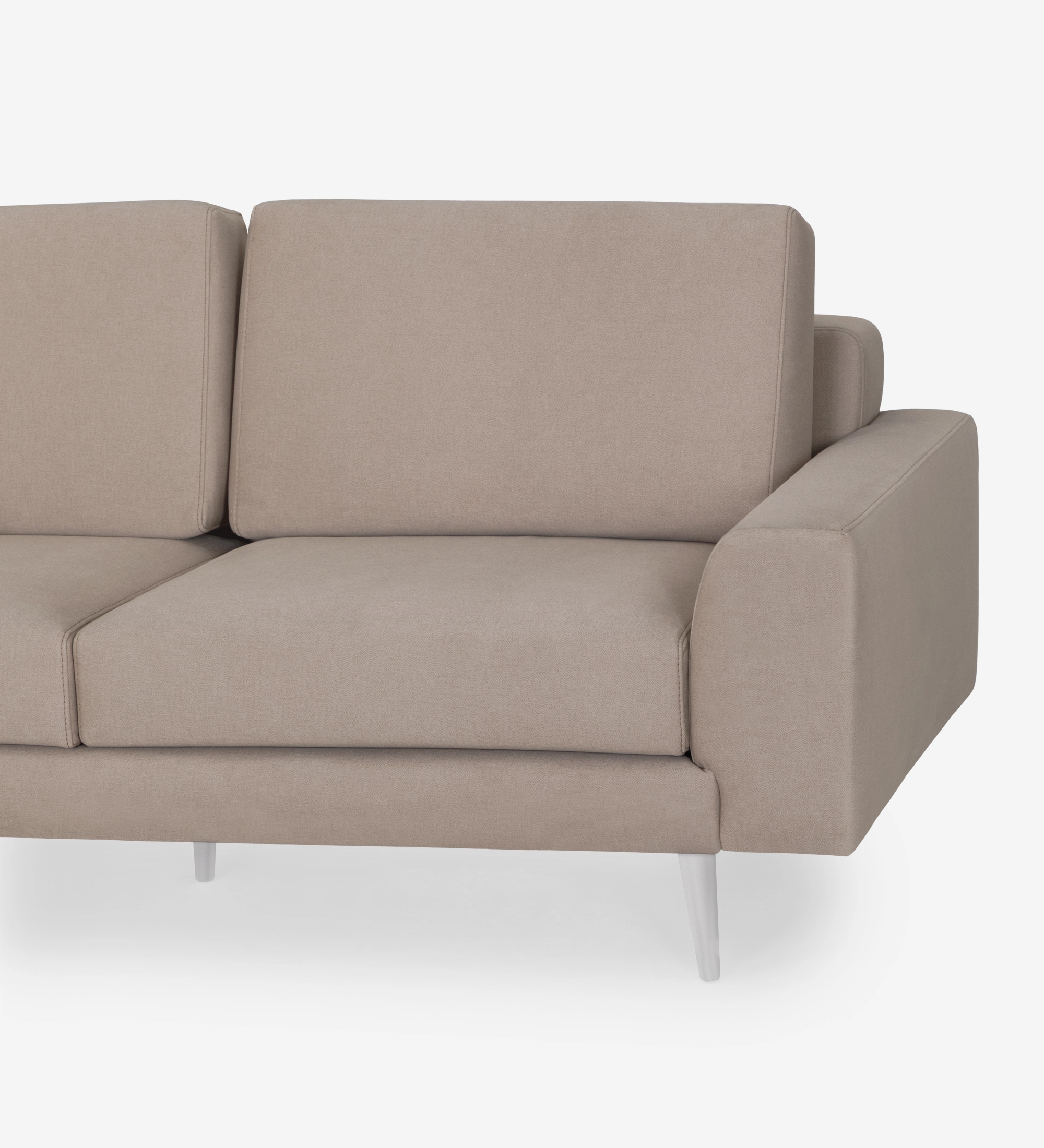 Canapé Oslo 2 places recouvert en tissu taupe, pieds laqués perlés, 188 cm.
