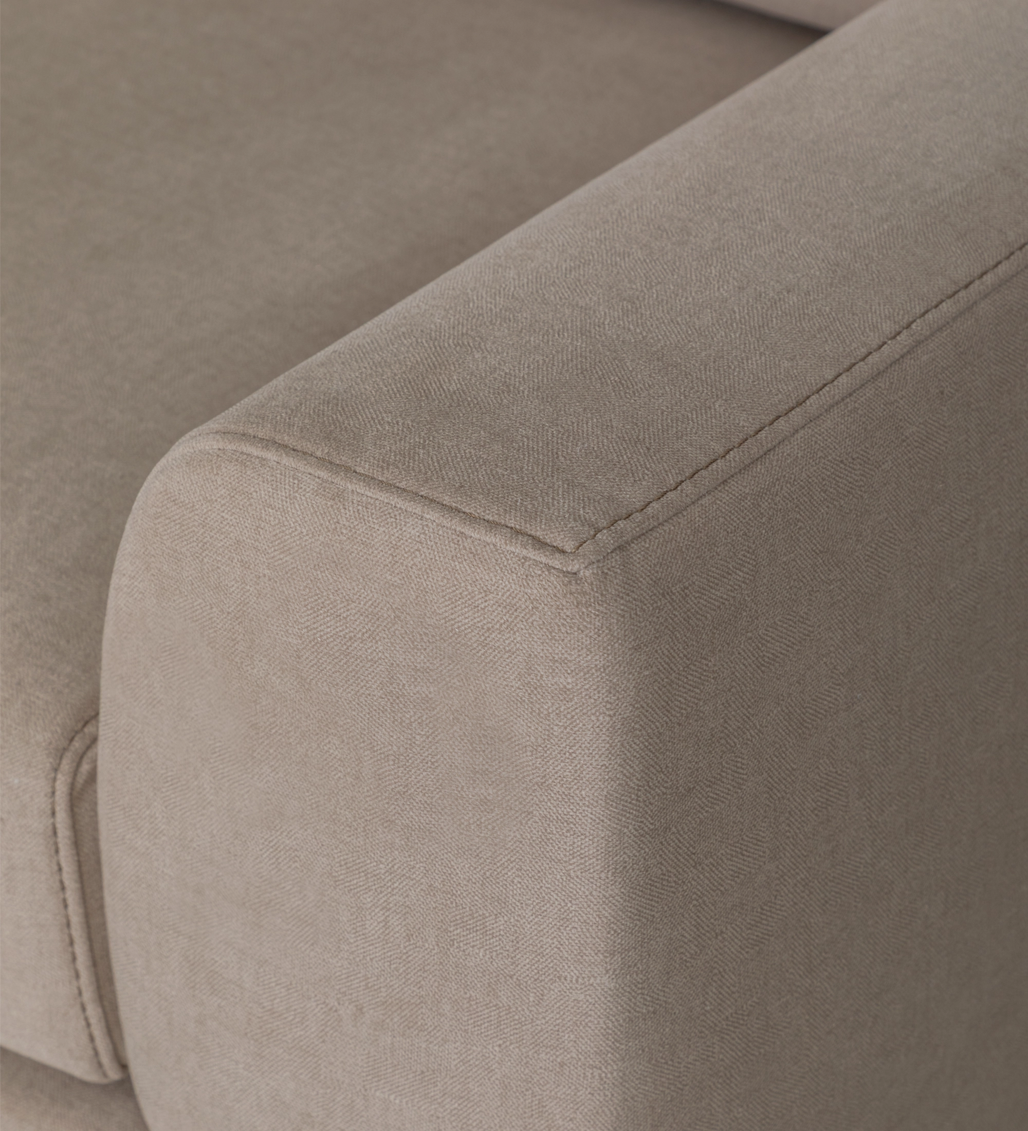 Canapé Oslo 2 places recouvert en tissu taupe, pieds laqués perlés, 188 cm.