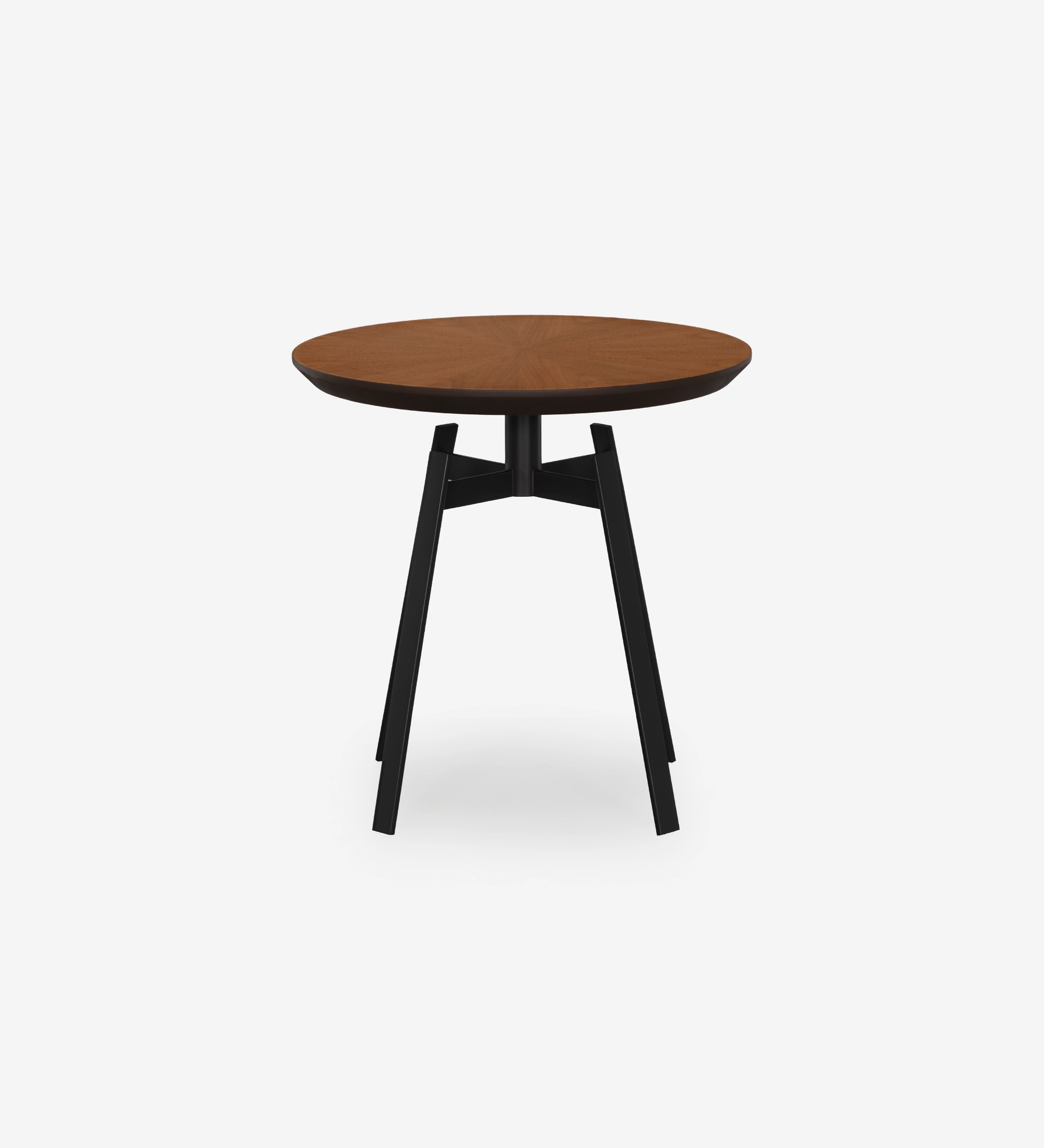 Table d'Appui Tokyo ronde, plateau en noyer naturel, pied en métal laqué noir, Ø 48,5 cm.