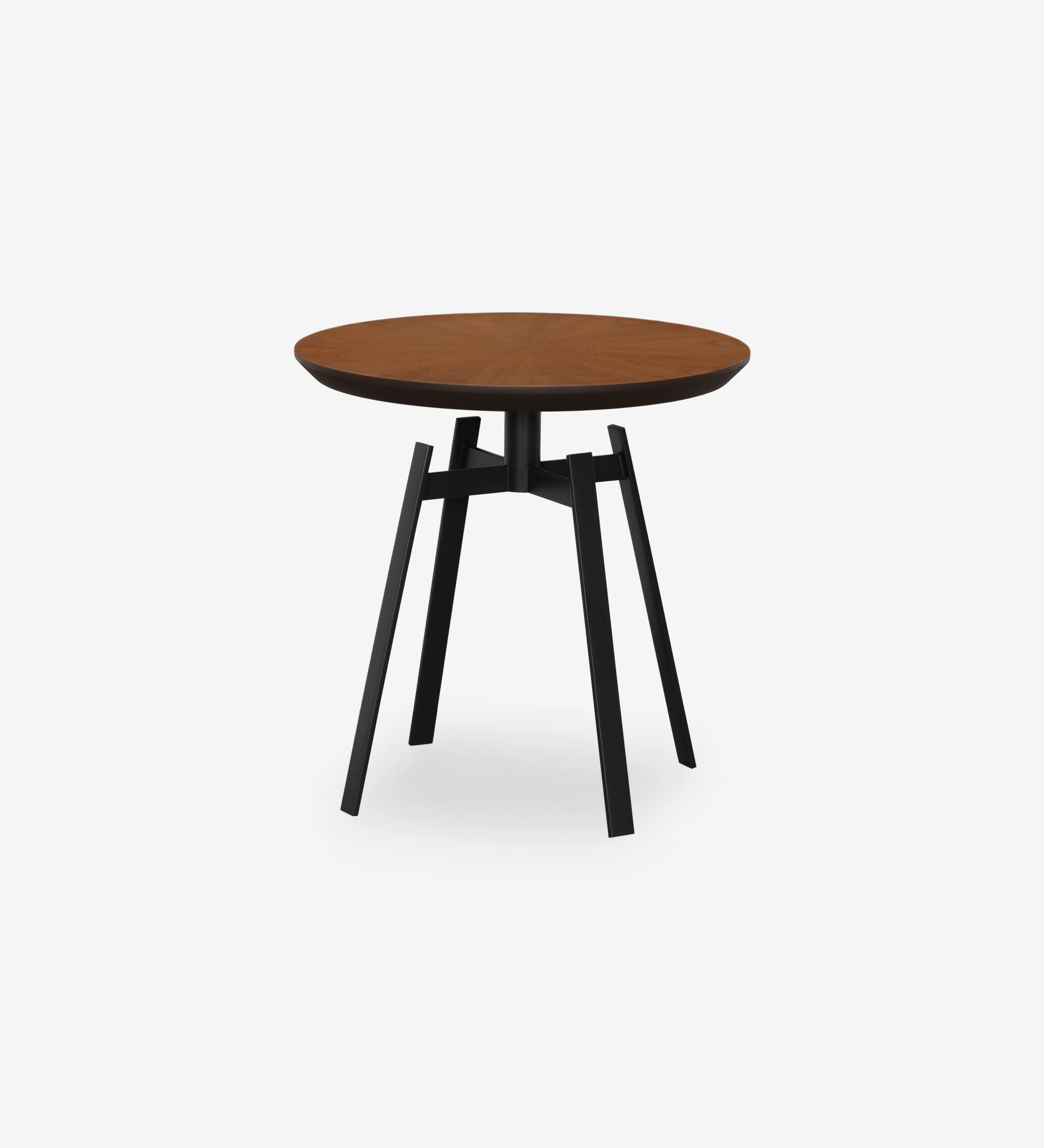 Table d'Appui Tokyo ronde, plateau en noyer naturel, pied en métal laqué noir, Ø 48,5 cm.