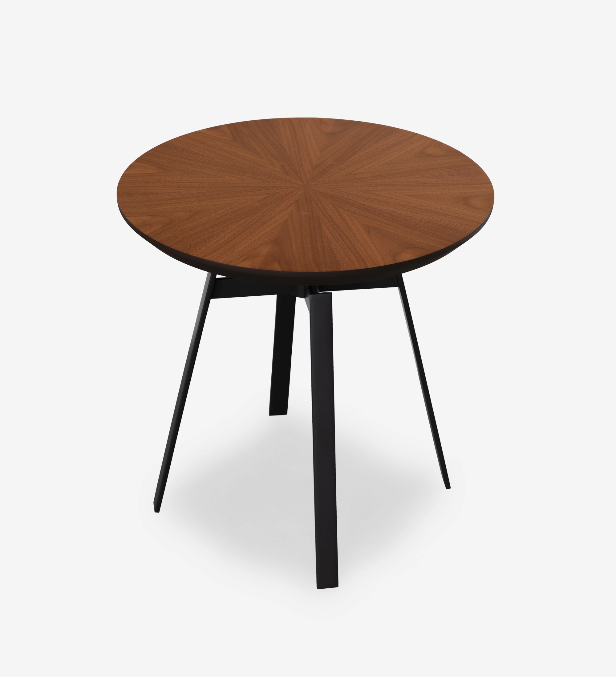 Table d'Appui Tokyo ronde, plateau en noyer naturel, pied en métal laqué noir, Ø 48,5 cm.