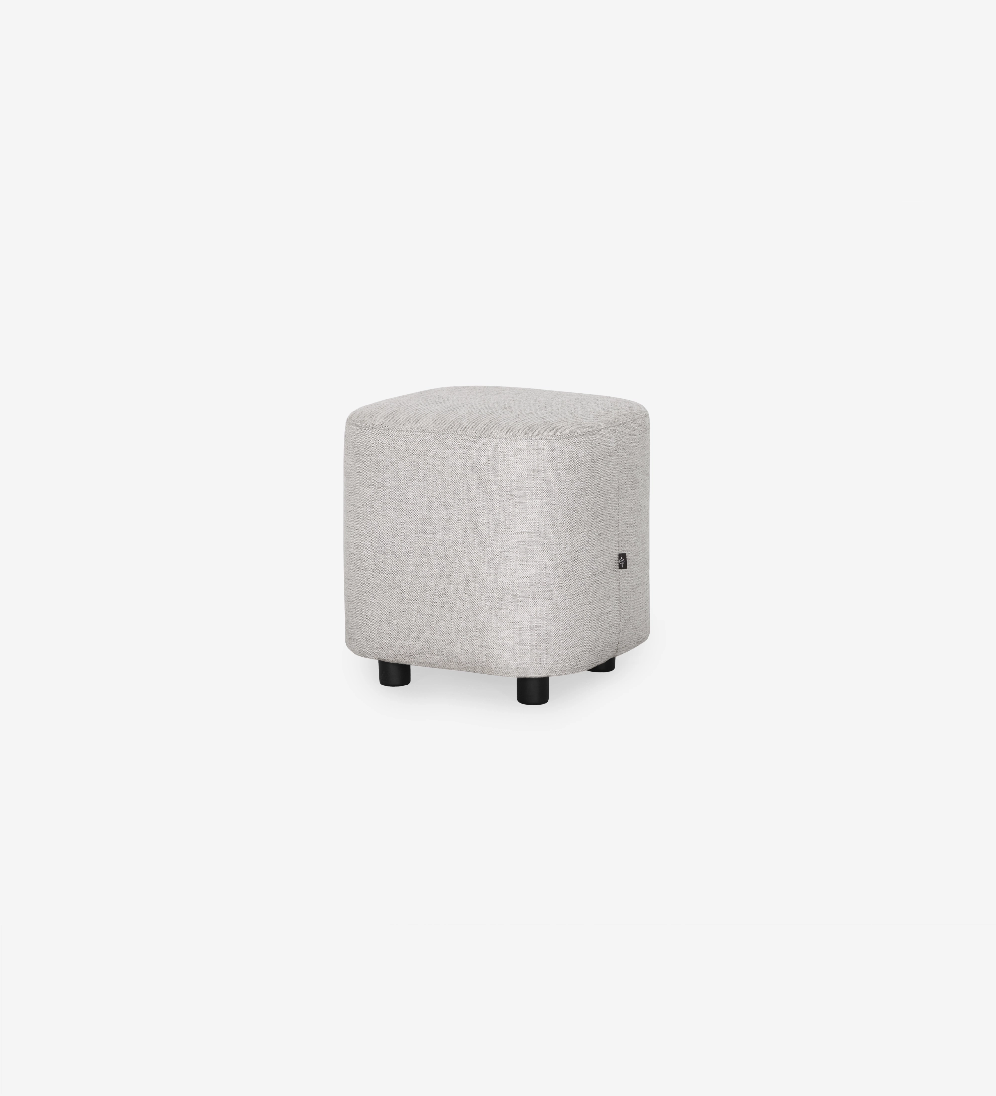 Pouf Cannes carré, recouvert en tissu gris, pieds noirs, 40 x 40 cm.