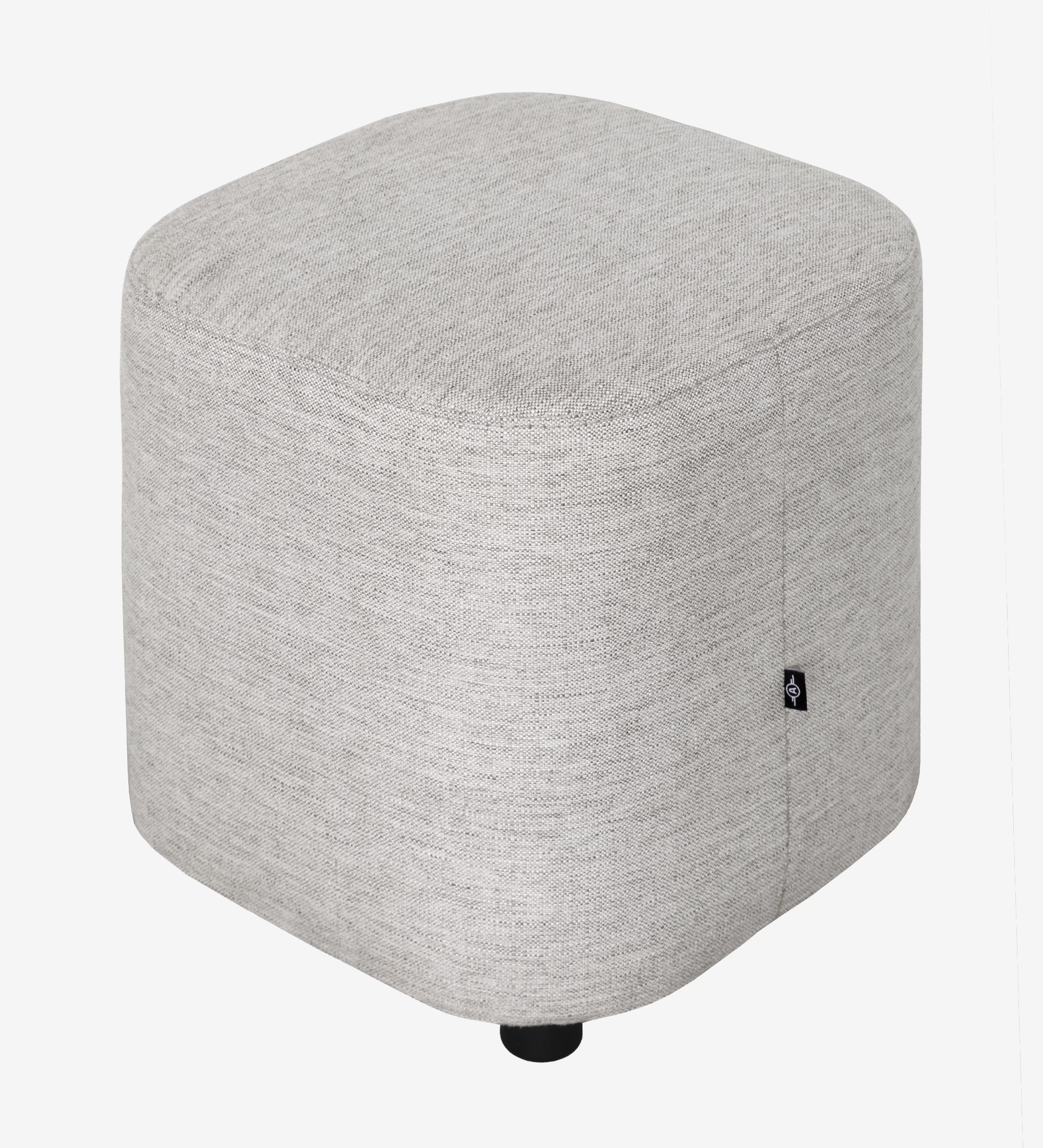Pouf Cannes carré, recouvert en tissu gris, pieds noirs, 40 x 40 cm.