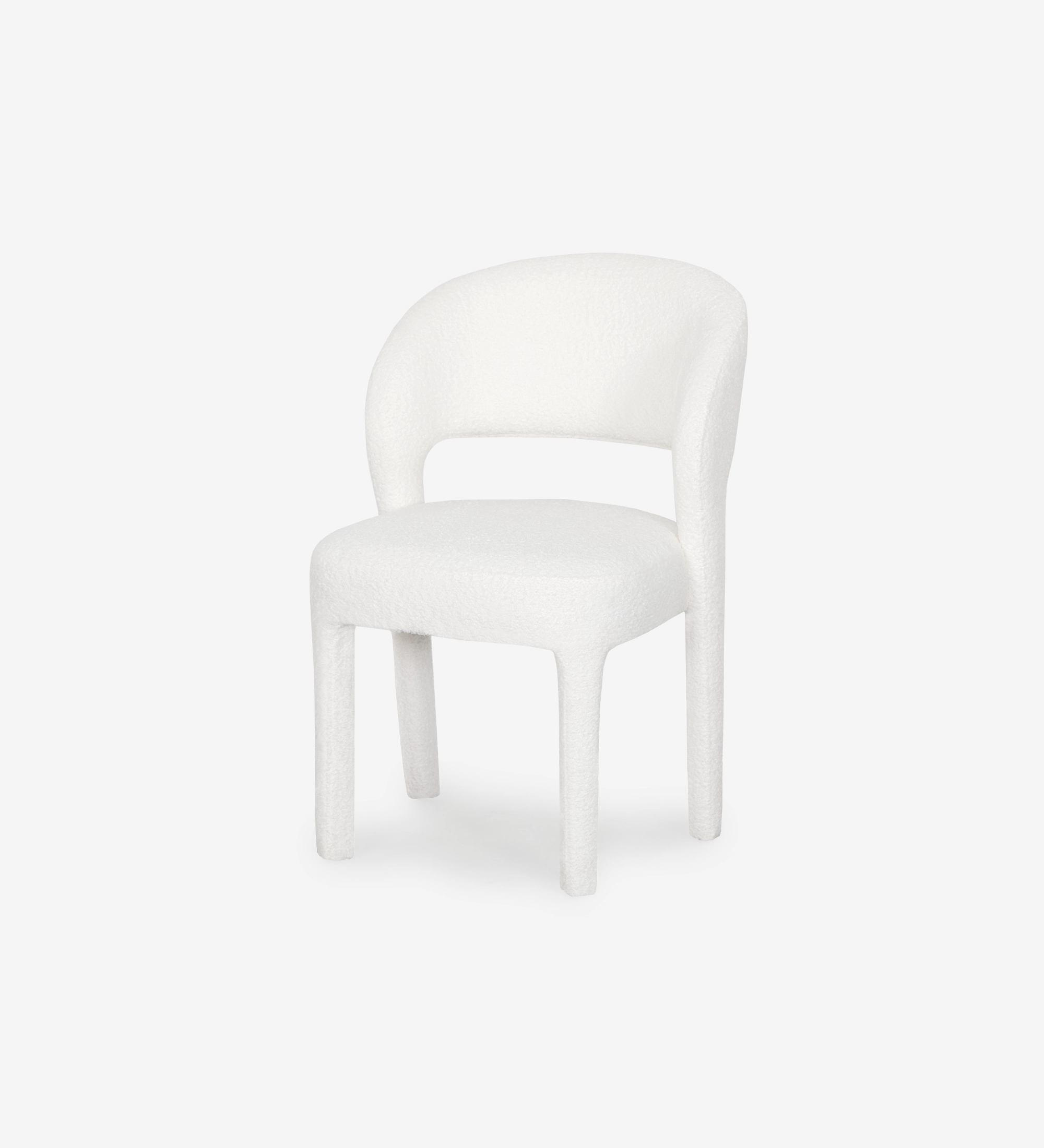 Chair upholstered in white fabric.
