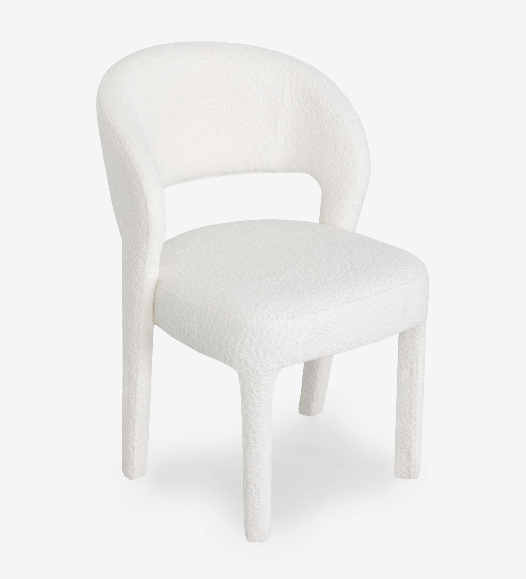Chair upholstered in white fabric.