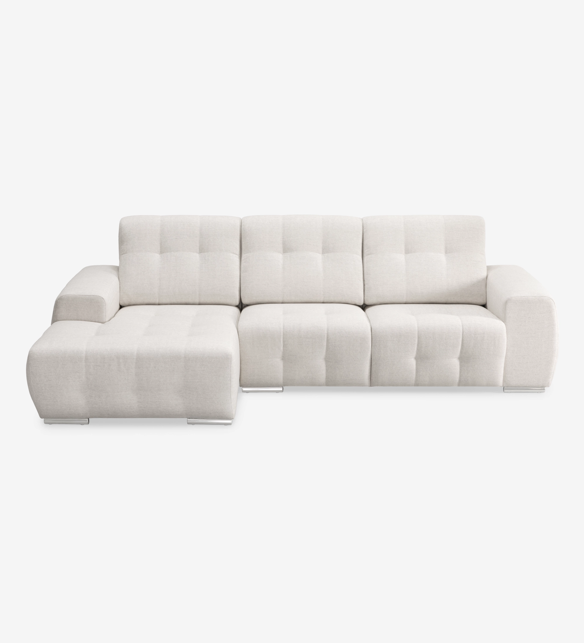 Sofá Madrid com chaise longue à esquerda, tecido bege claro capitoné