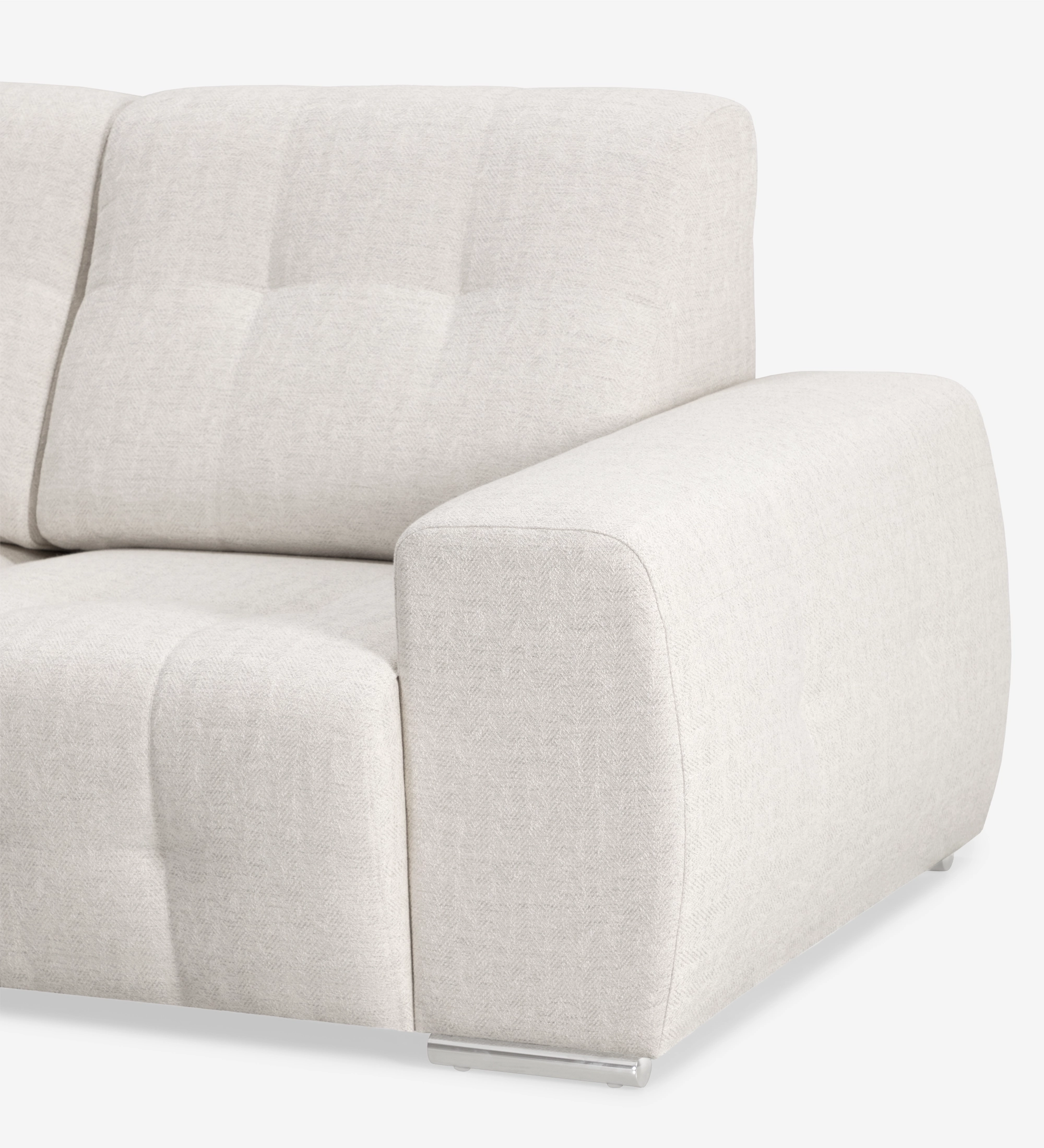 Sofá com chaise longue Madrid em tecido bege claro, braço largo acolchoado e base metálica