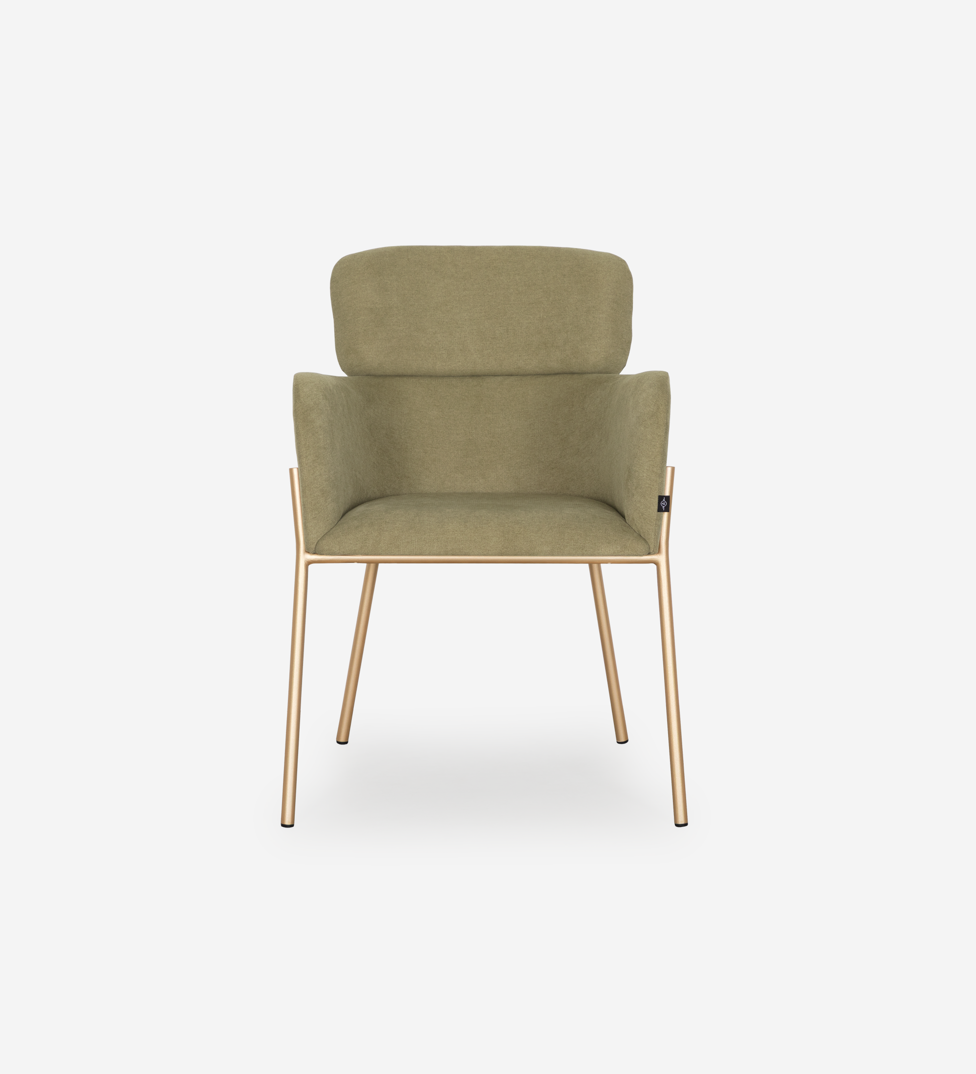 Chaise Cannes verte en velours, dossier rembourré et pieds métalliques dorés