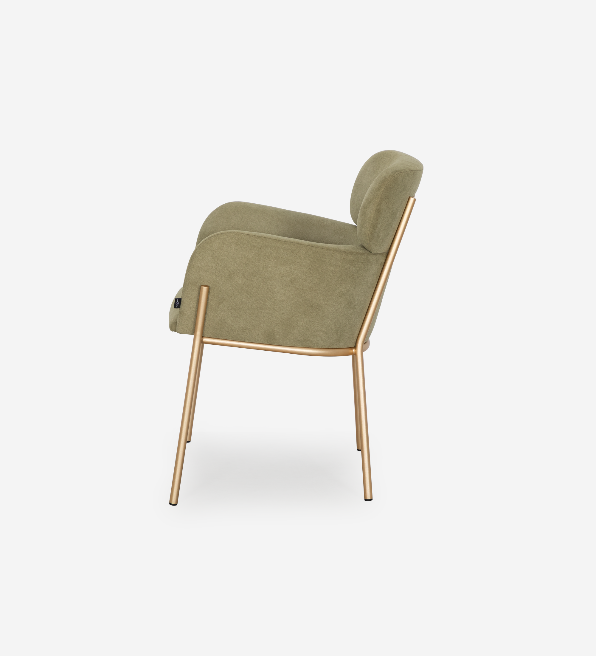Chaise Cannes verte en velours avec structure métallique dorée, vue de profil