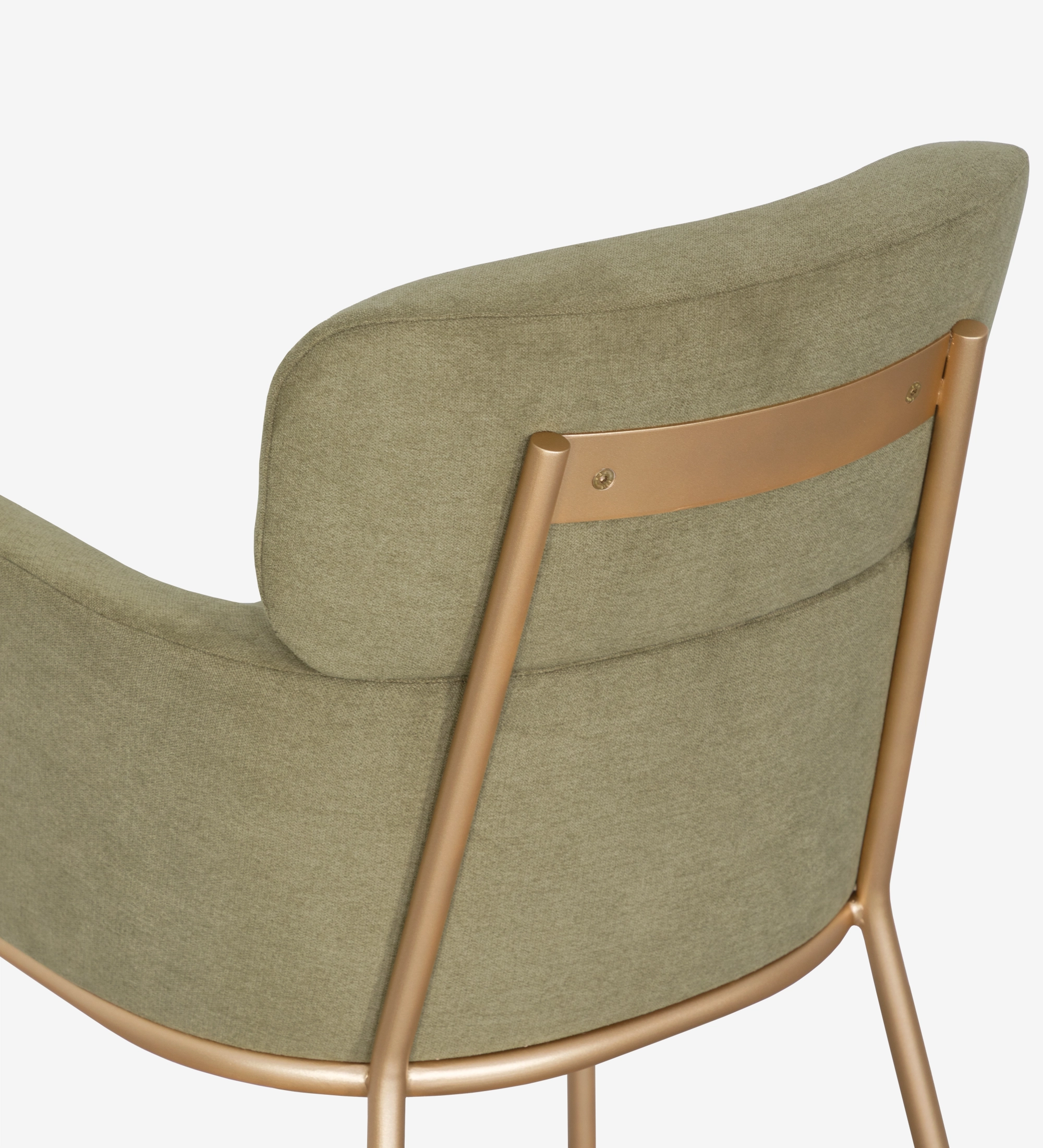 Chaise Cannes dossier rembourré en tissu vert olive et cadre métallique doré