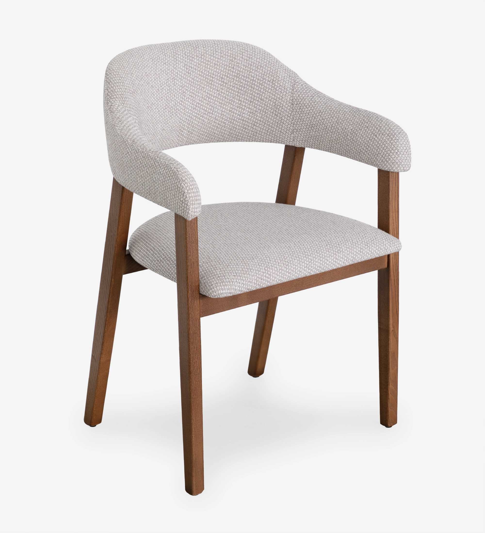 Chaise Capri en tissu gris clair avec structure en bois et accoudoirs