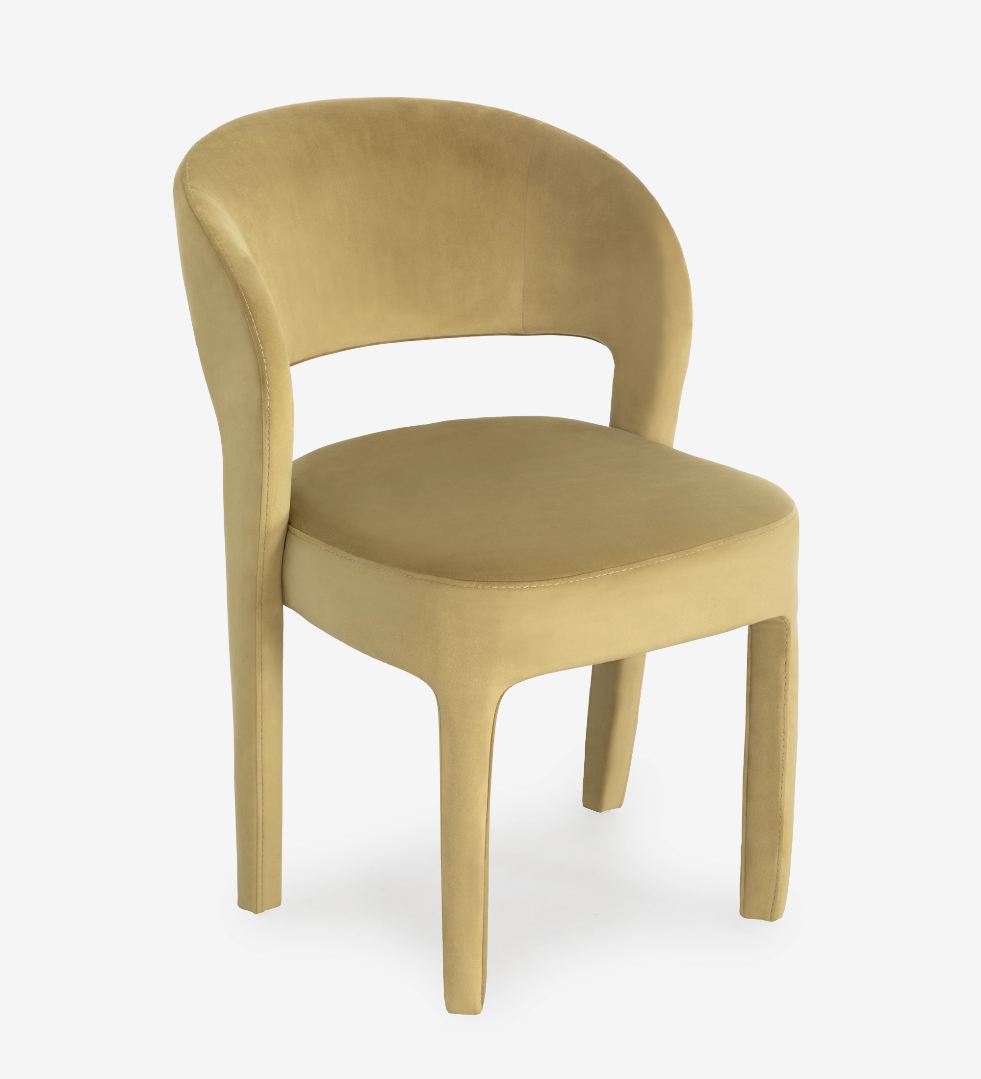 Chaise Mónaco jaune moutarde en velours, dossier arrondi et assise rembourrée