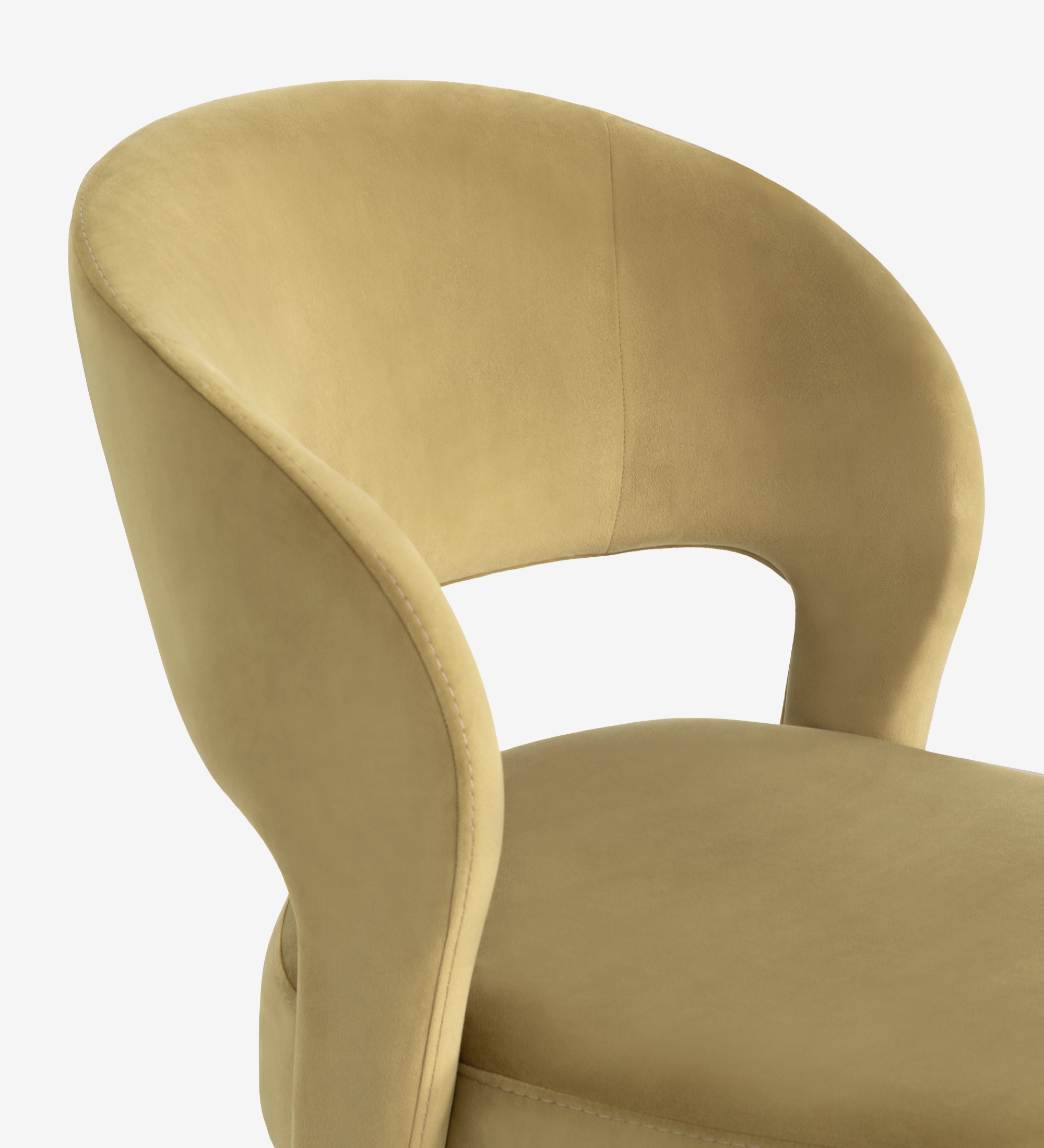 Chaise Mónaco en velours vert olive, dossier arrondi avec ouverture centrale