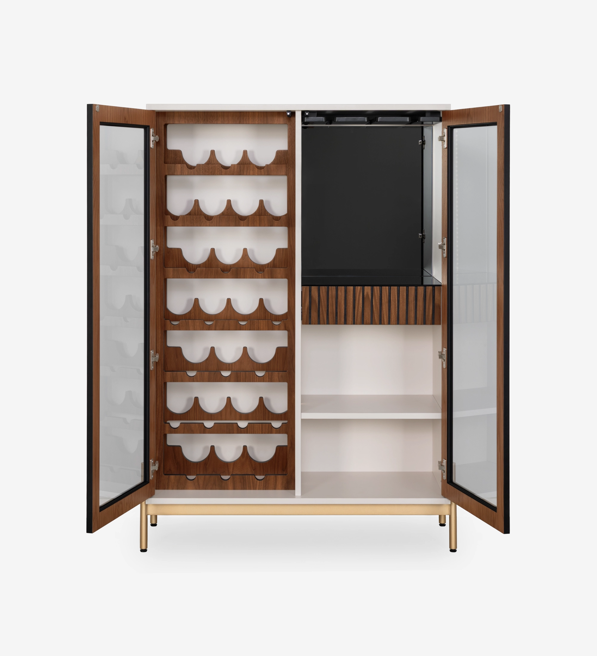 Cannes Wine Cellar wooden bar cabinet with glass doors and internal wine racks