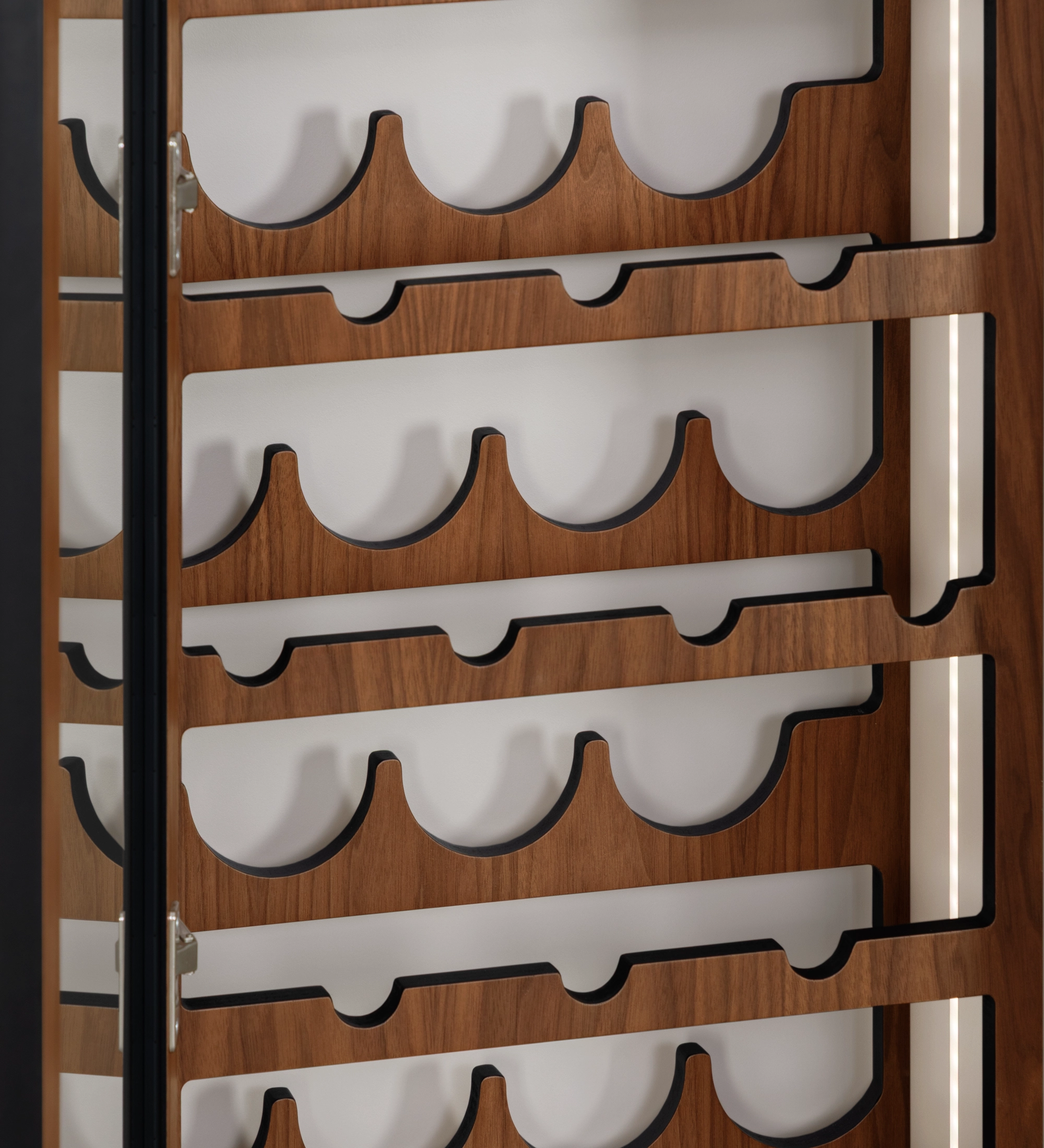 Cannes Wine Cellar wooden wine rack with scalloped bottle slots and glass door