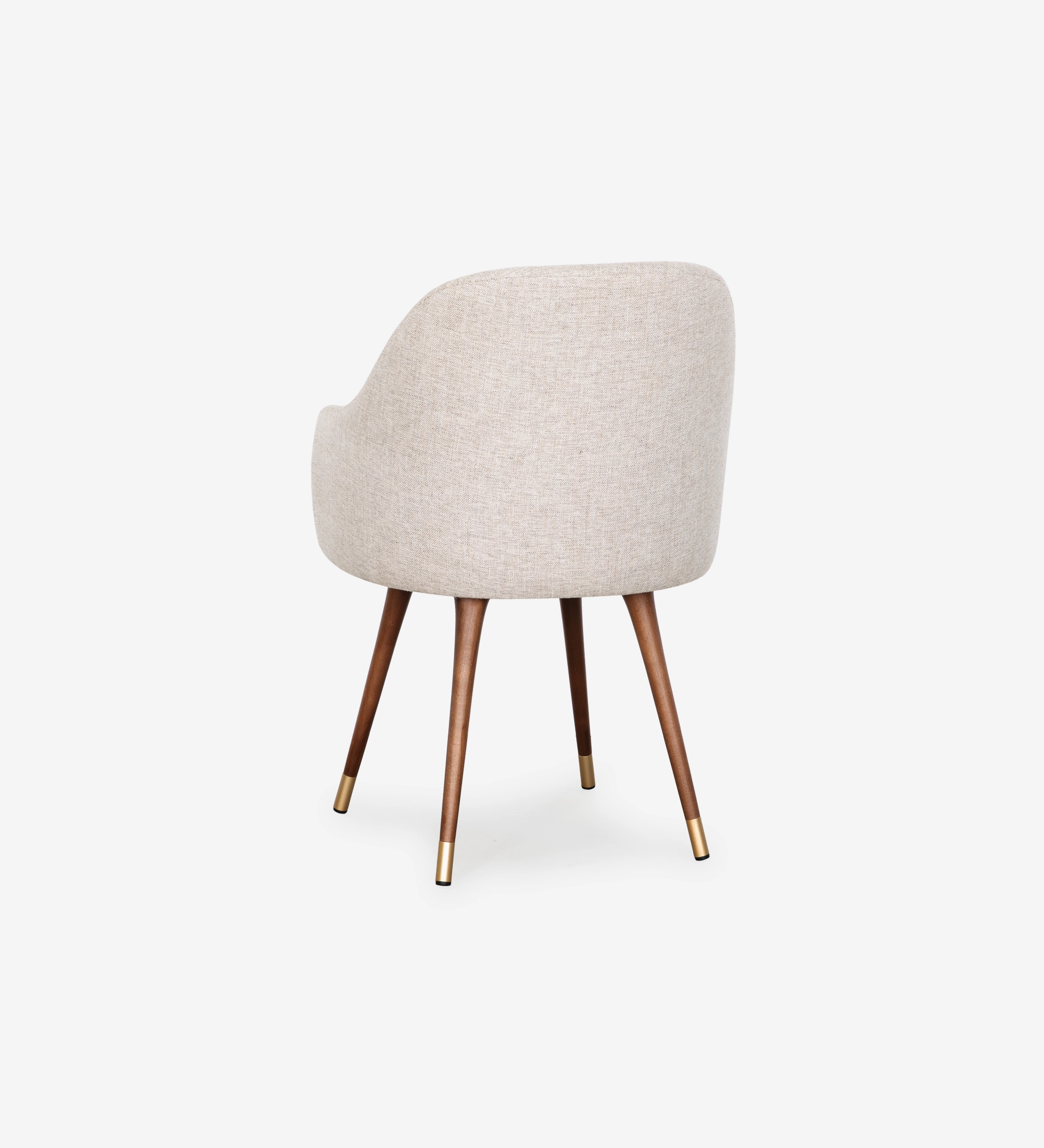 Geneve Chair beige upholstered curved back, wooden tapered legs with brass caps