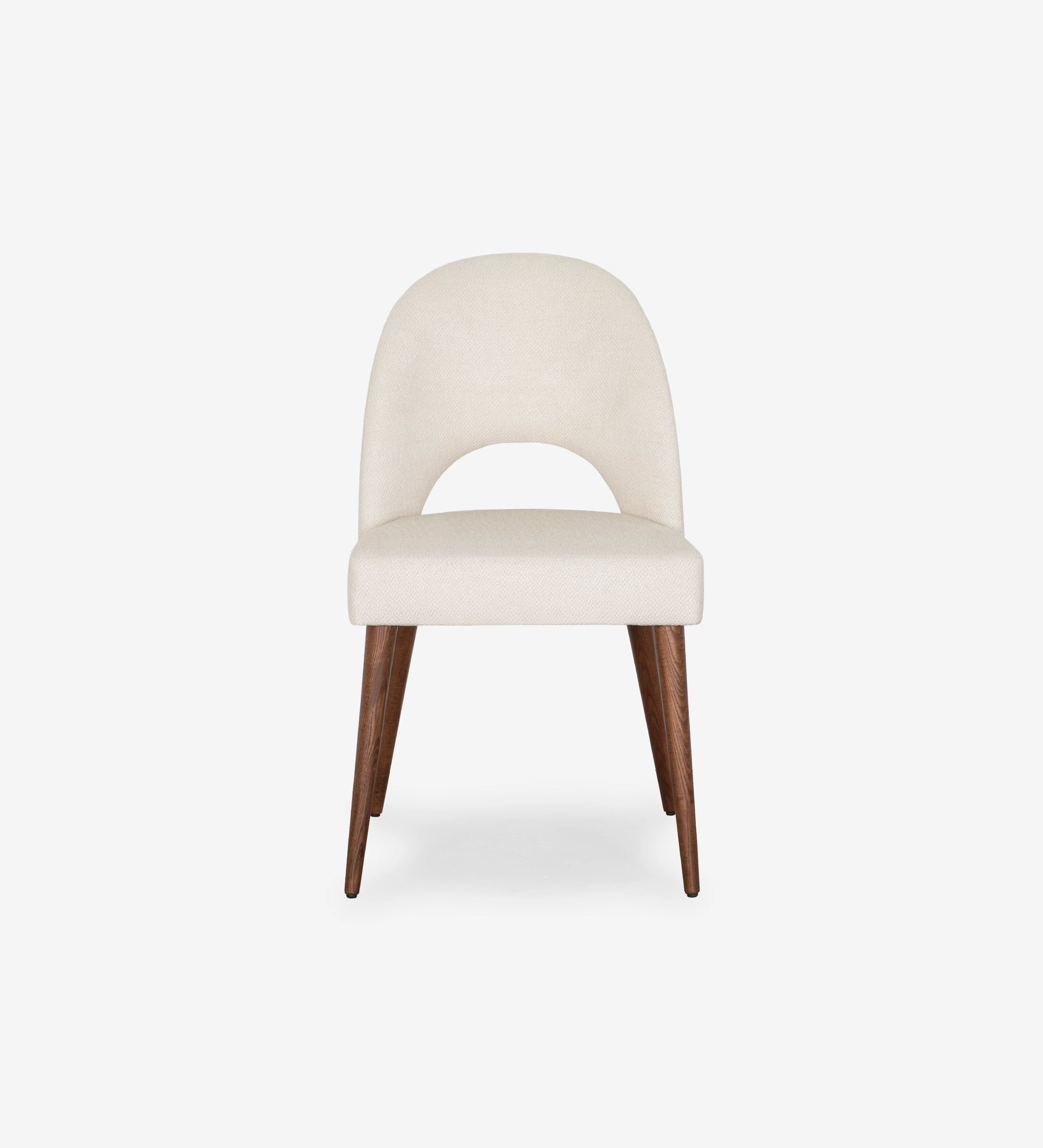 Chaise Paris rembourrée beige avec dossier ouvrant et pieds en bois foncé