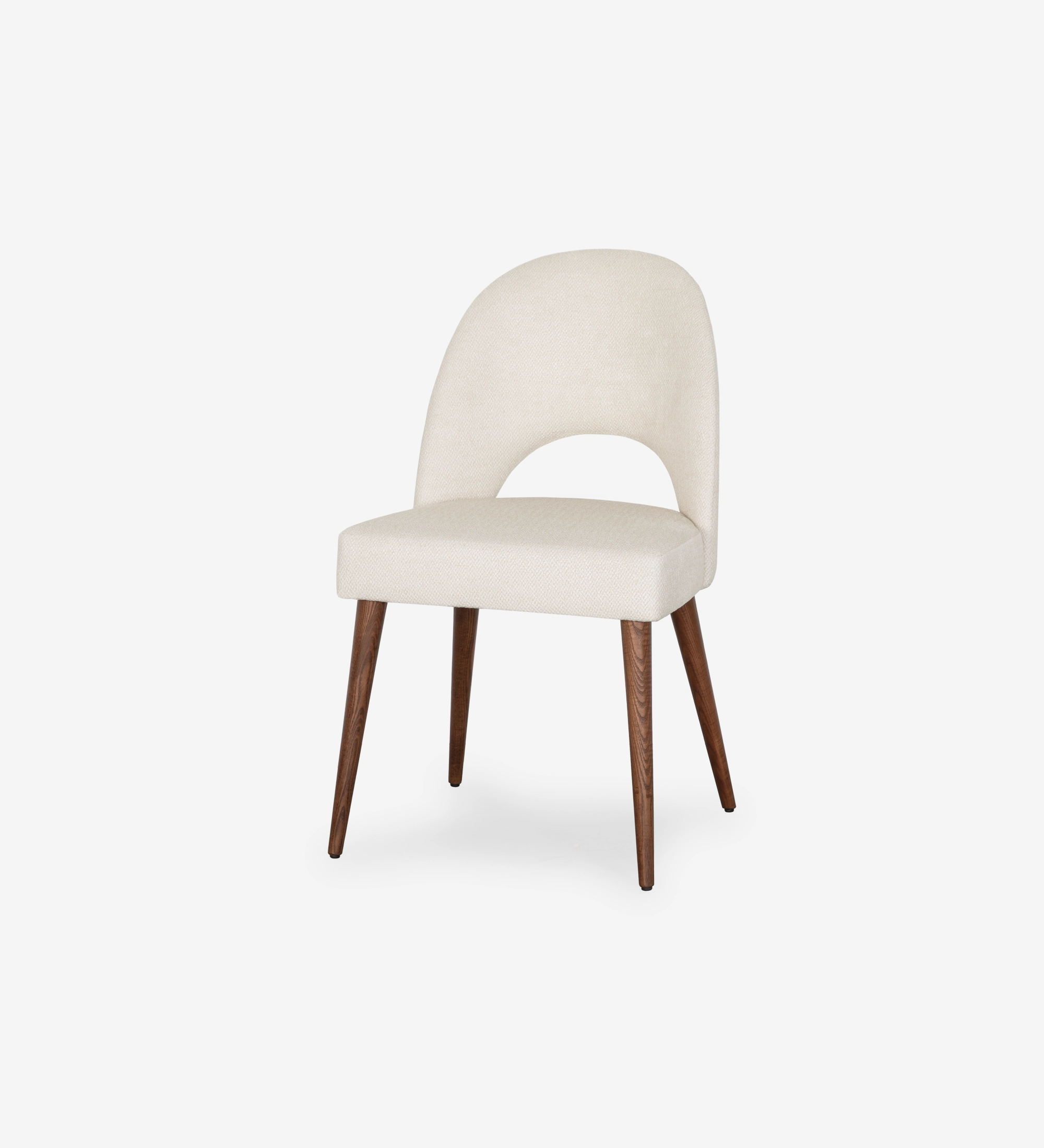 Chaise Paris en tissu crème, dossier ajouré et pieds en bois foncé