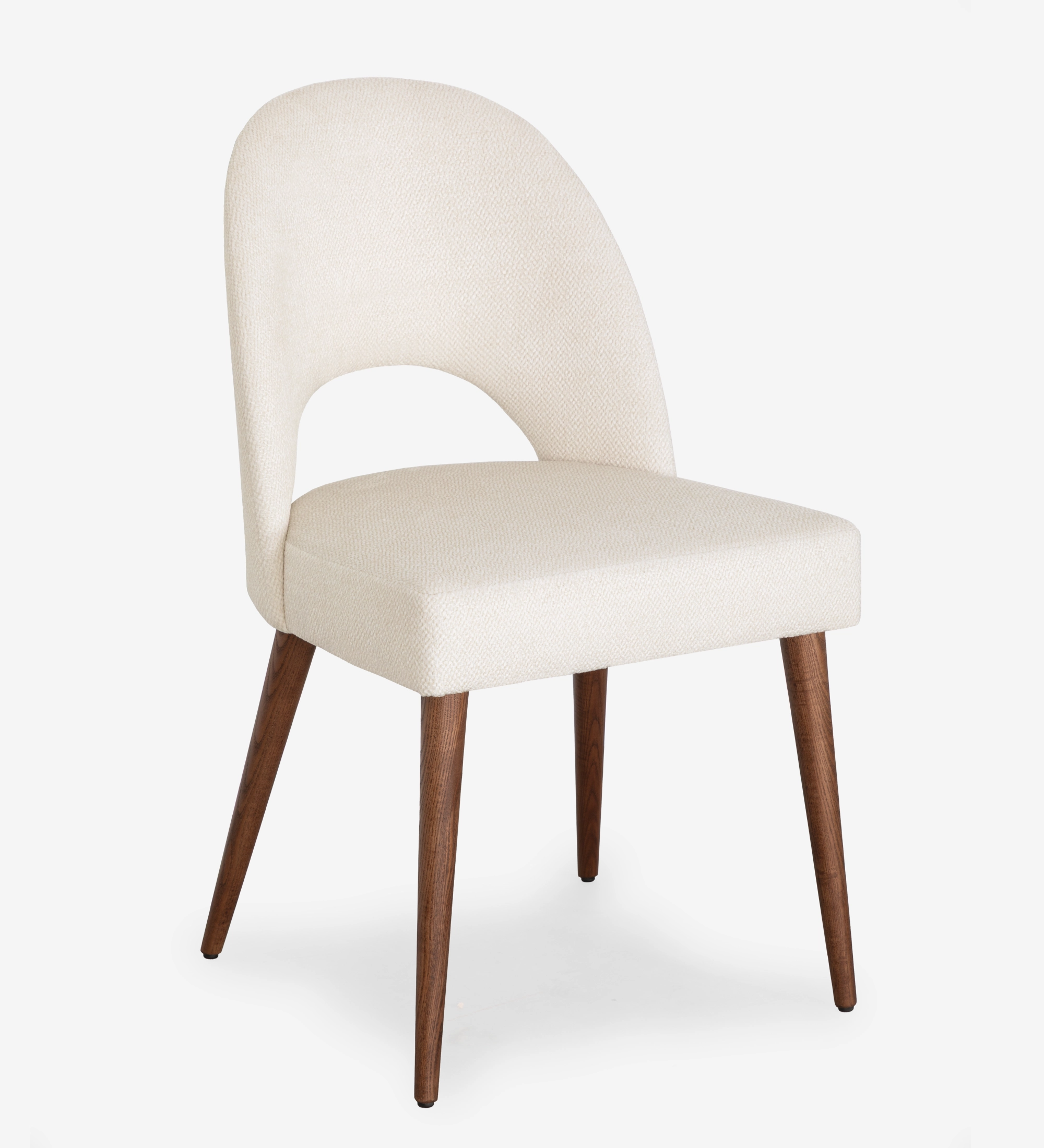 Chaise Paris beige en tissu avec dossier incurvé et pieds en bois foncé