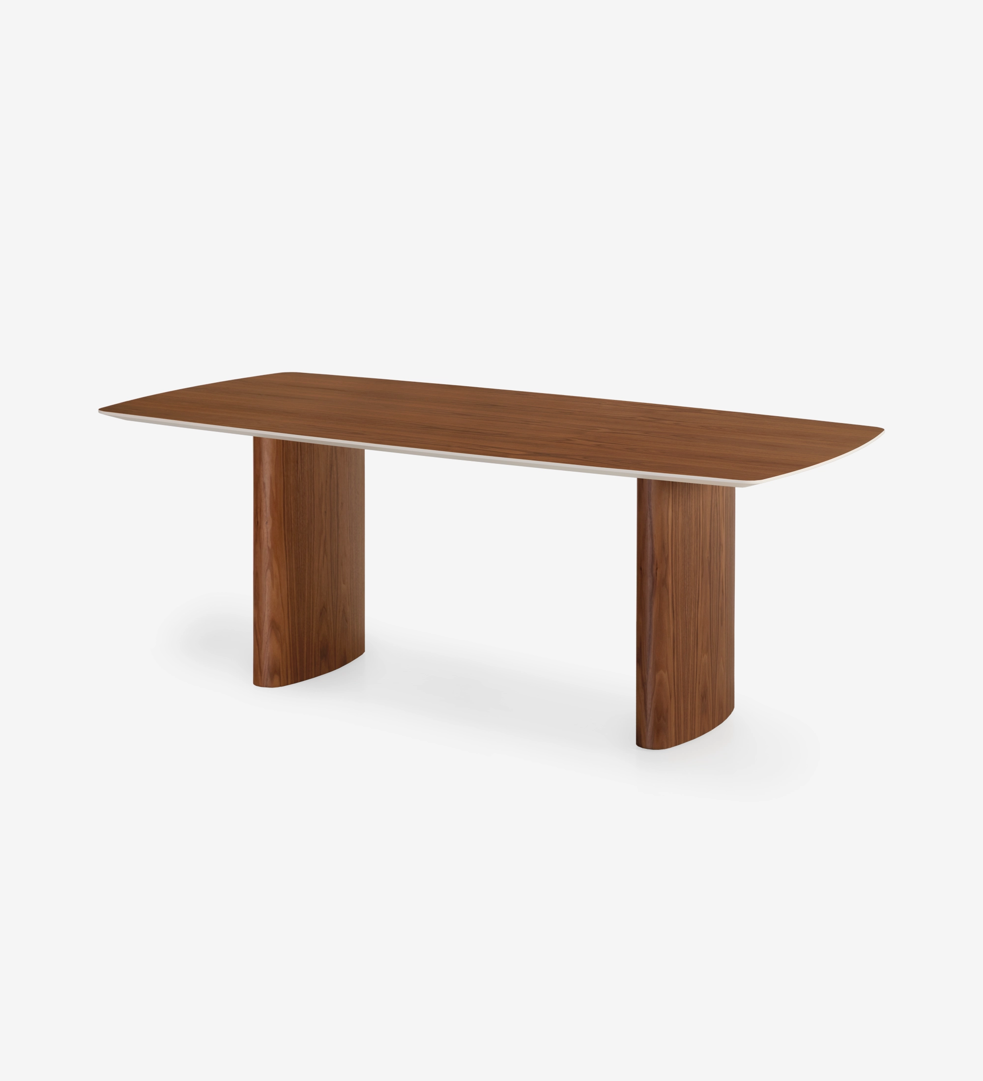 Mesa de Jantar Paris em madeira castanha com tampo retangular e pés semicirculares