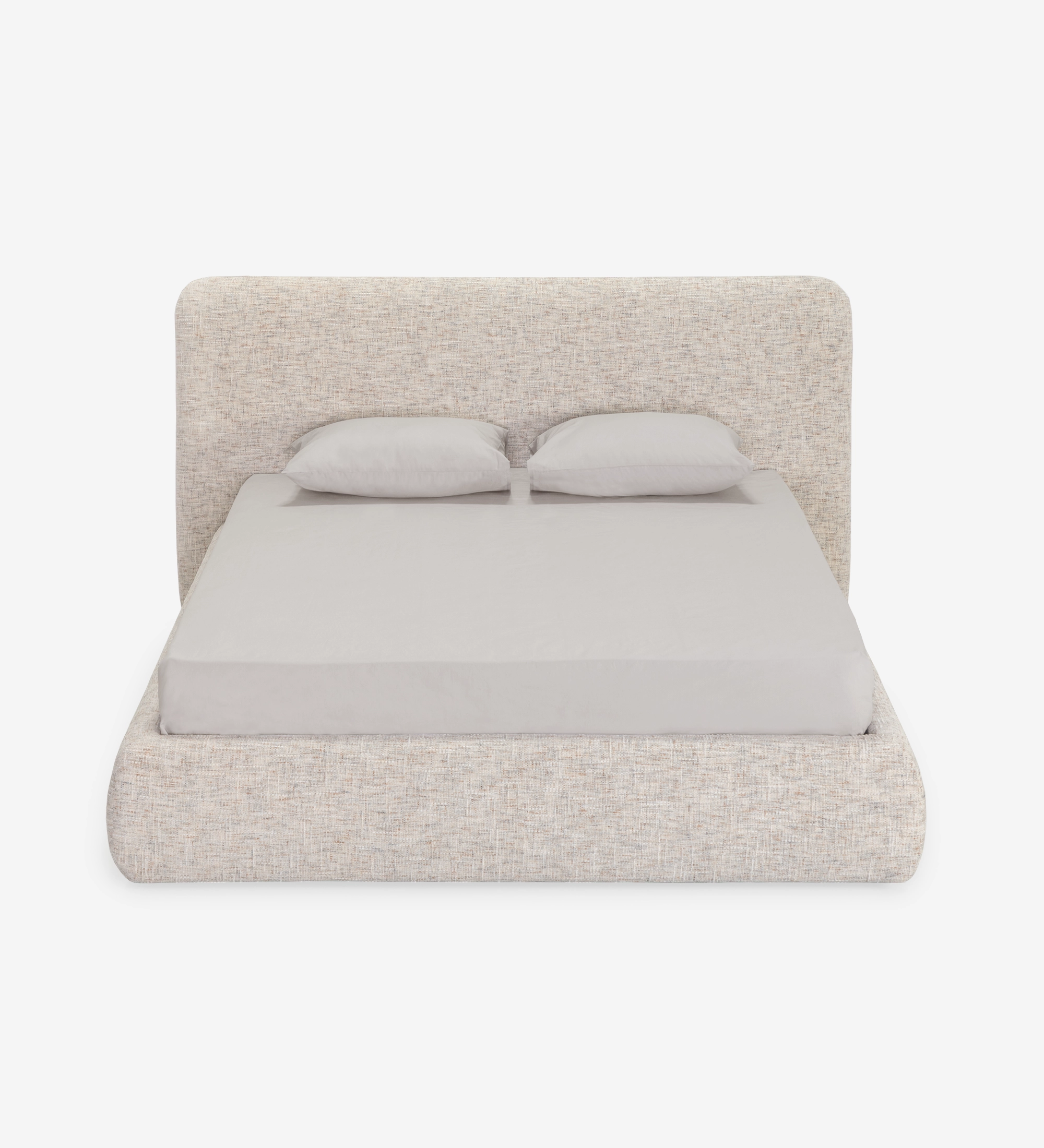 Cama de Casal Paris estofada creme com cabeceira alta e duas almofadas
