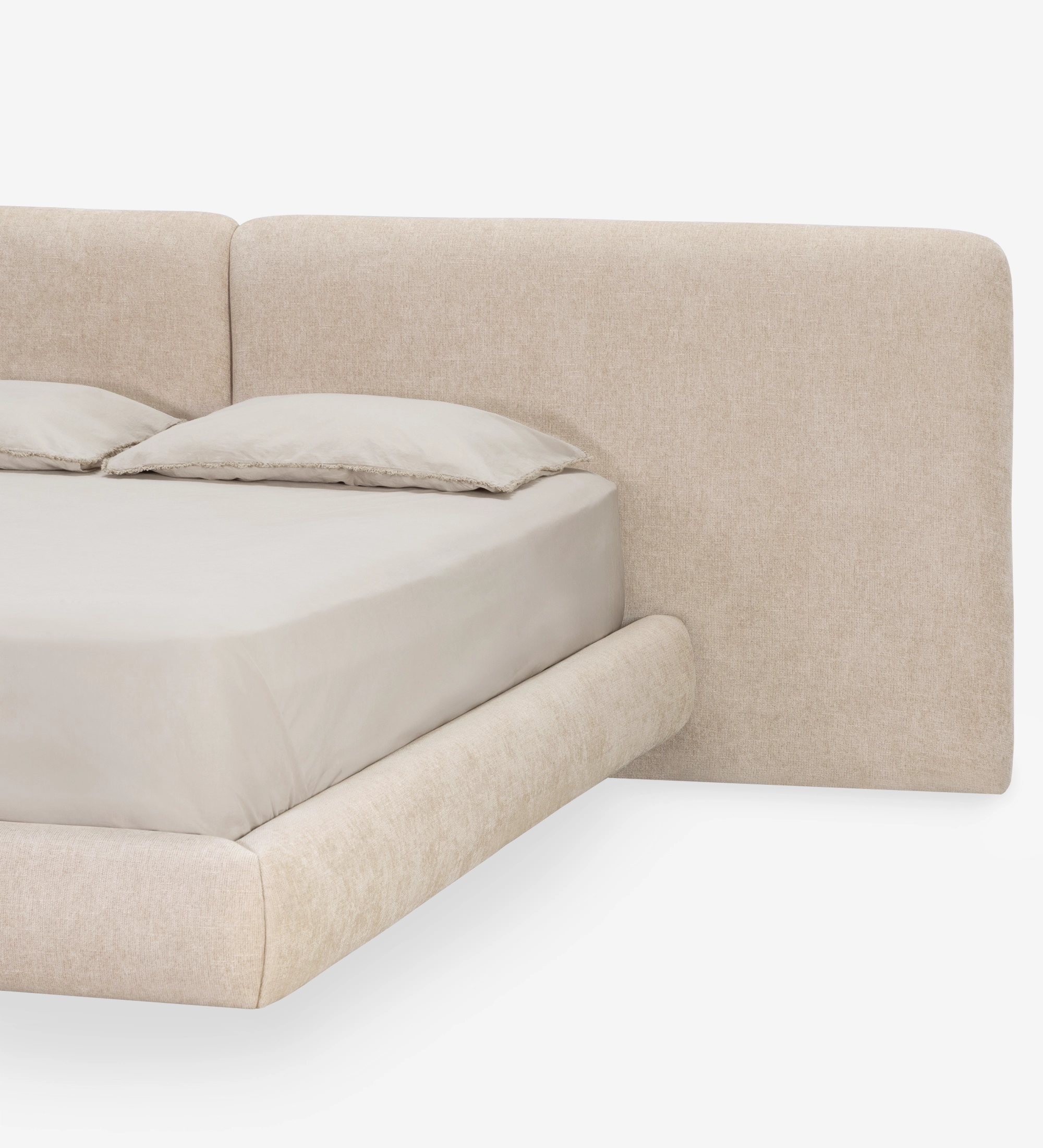 Cama doble con almacenaje Paris tapizada beige con cabecero y base acolchados