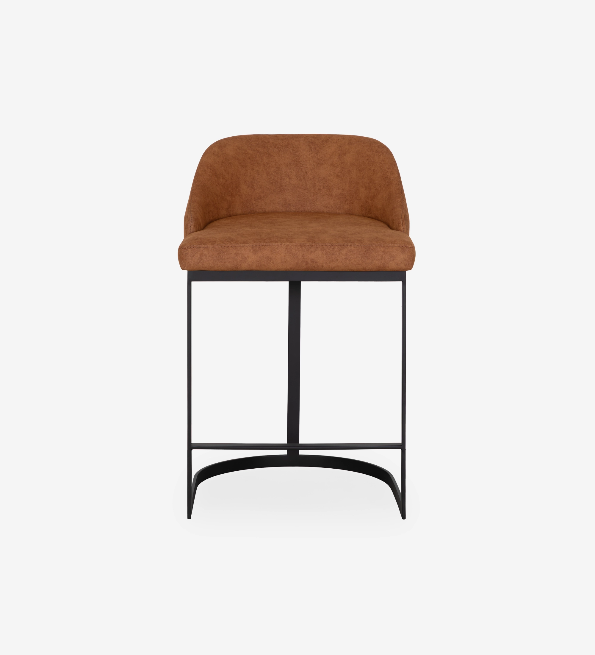Taburete Mónaco con asiento tapizado marrón y base metálica negra