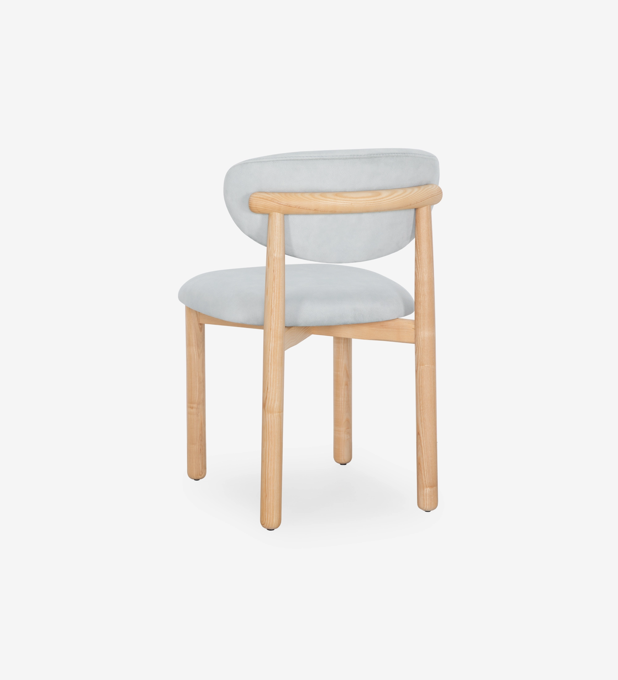 Cadeira Nice em madeira clara com estofado cinzento e encosto arredondado