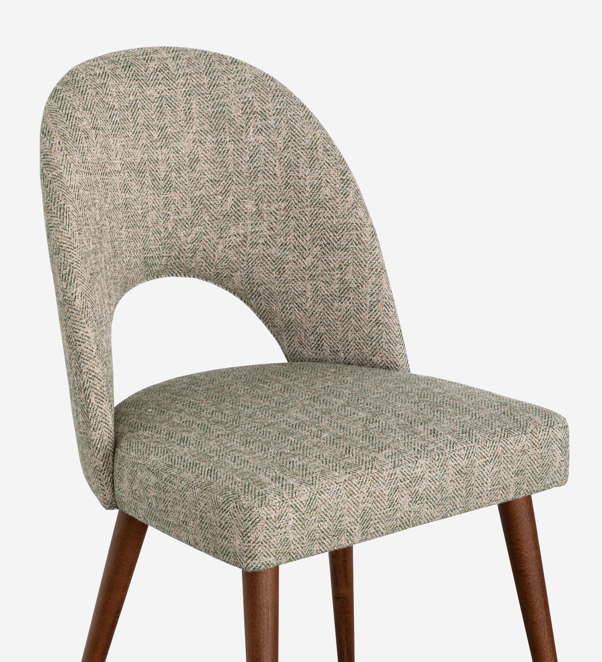 Paris Chair upholstered dining chair with curved open back and wood legs