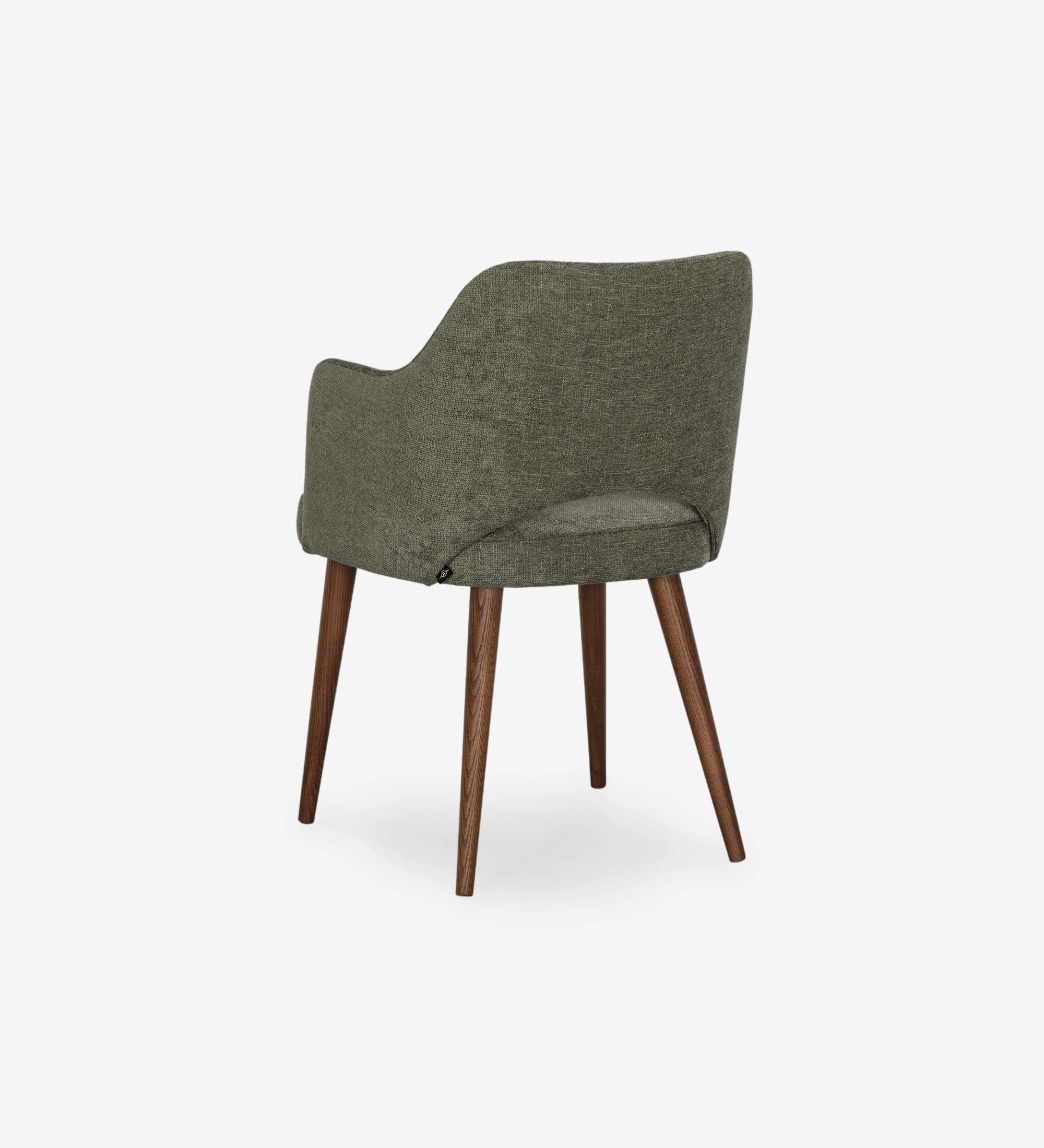 Silla Londres tapizada verde oliva con respaldo curvado y patas de madera