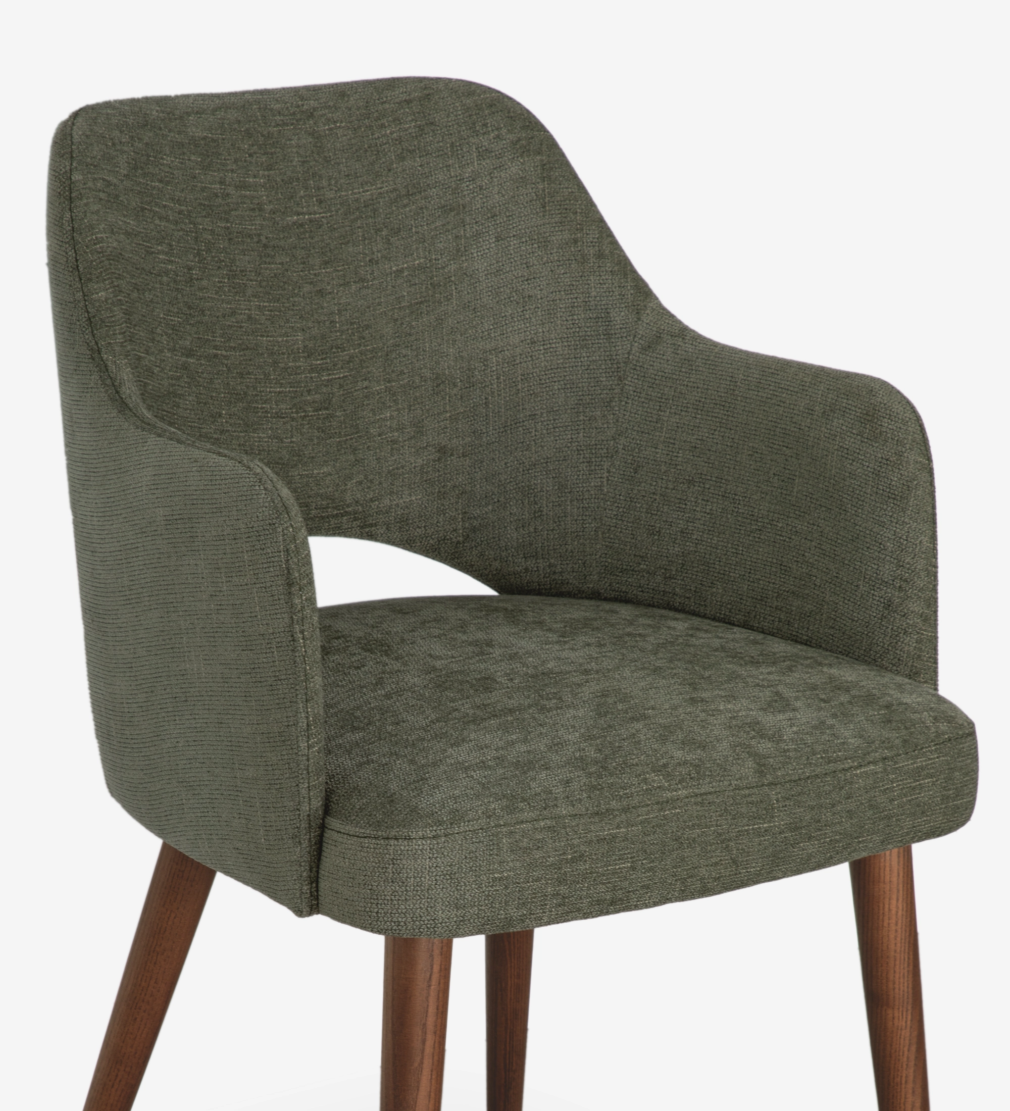 Silla Londres tapizada verde oliva con brazos y patas de madera