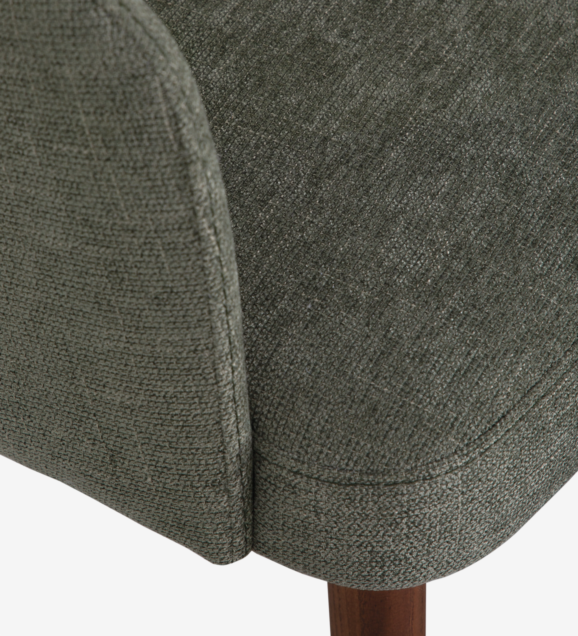 Silla Londres tapizada en tela verde grisácea con pata de madera