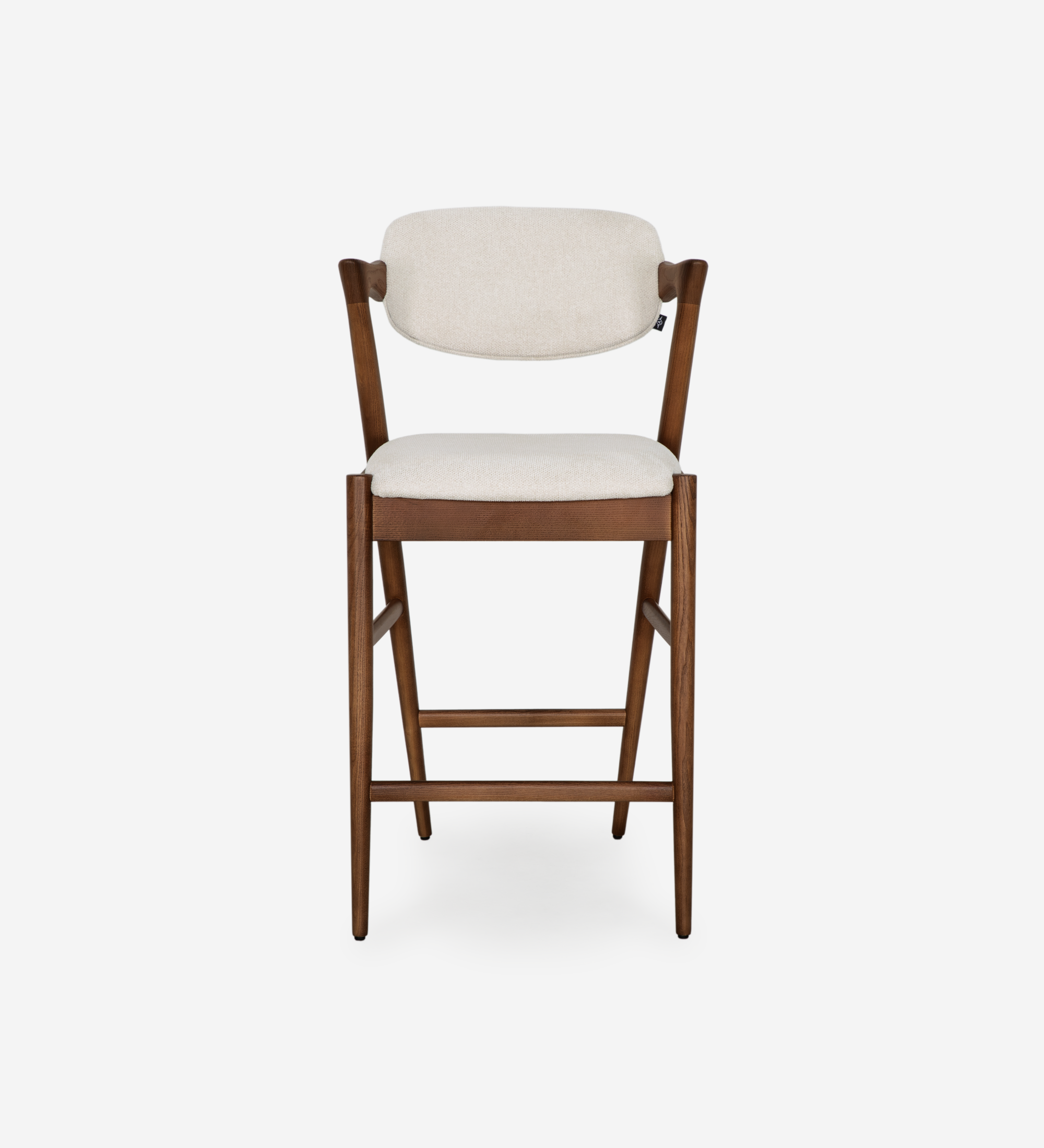 Tabouret Elba haut en bois foncé avec assise et dossier rembourrés beige