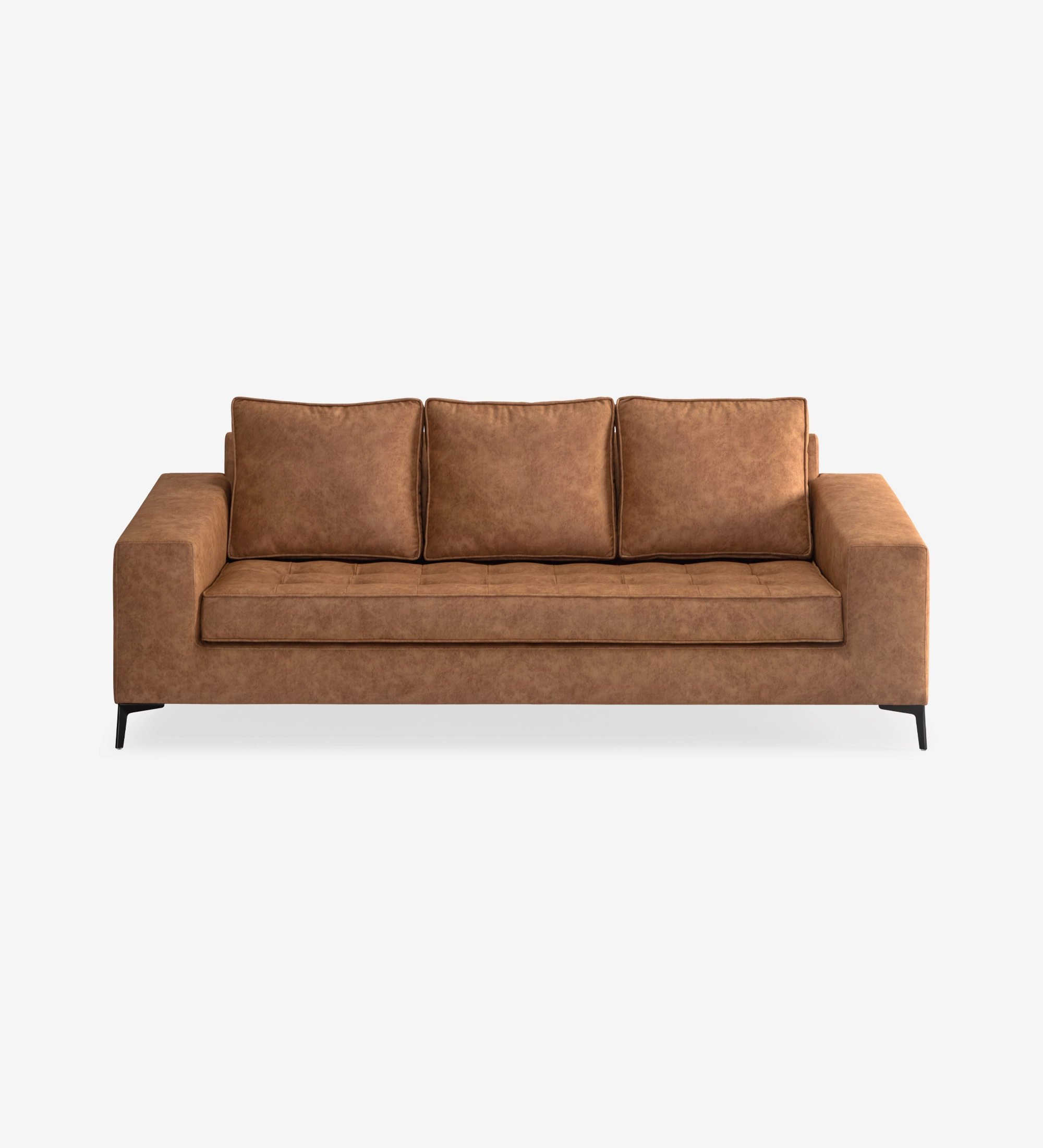 Barcelona Sofa brown three-seat leather sofa on white background