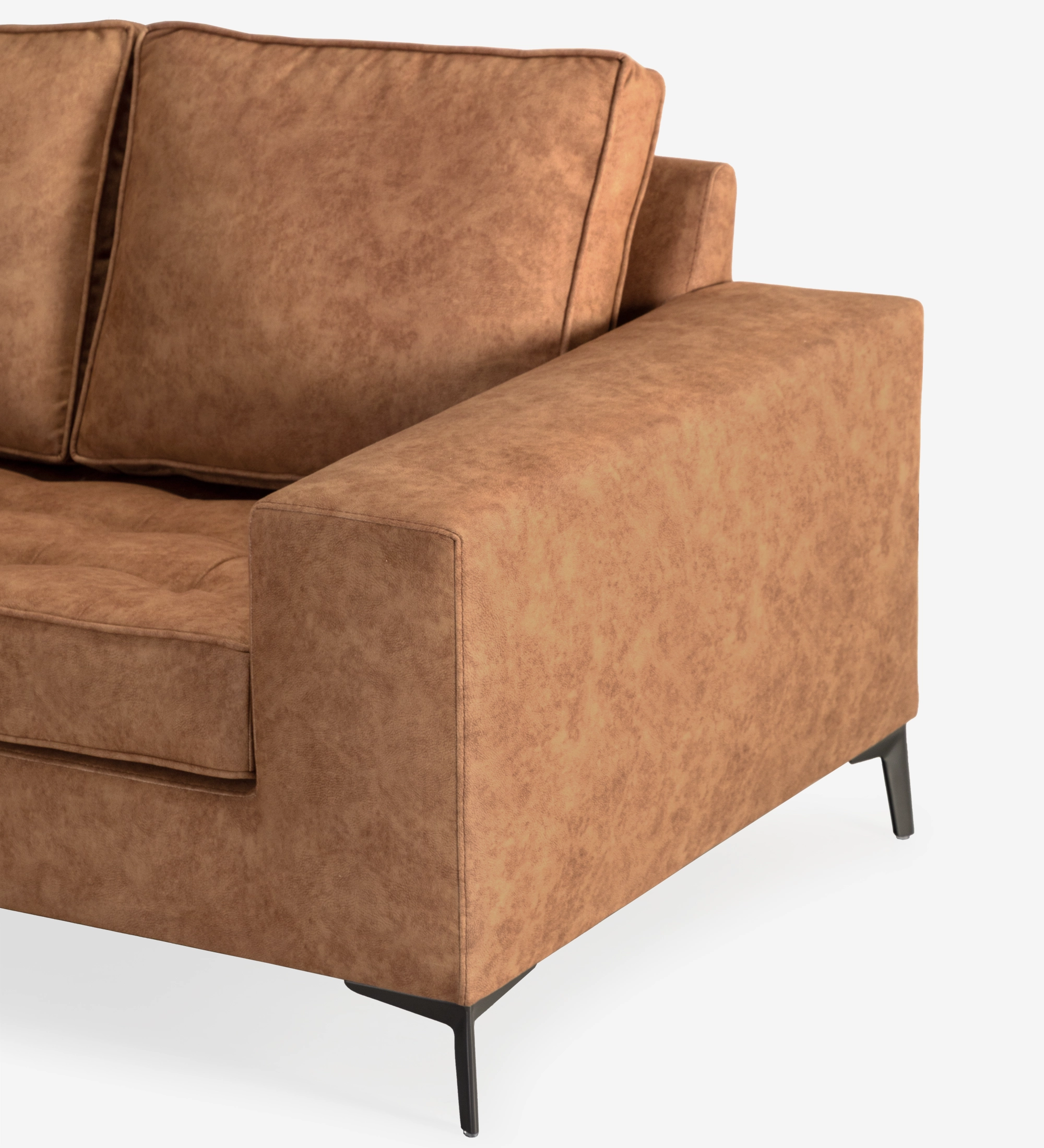 Barcelona Sofa tan leather-look with square armrest and black metal legs