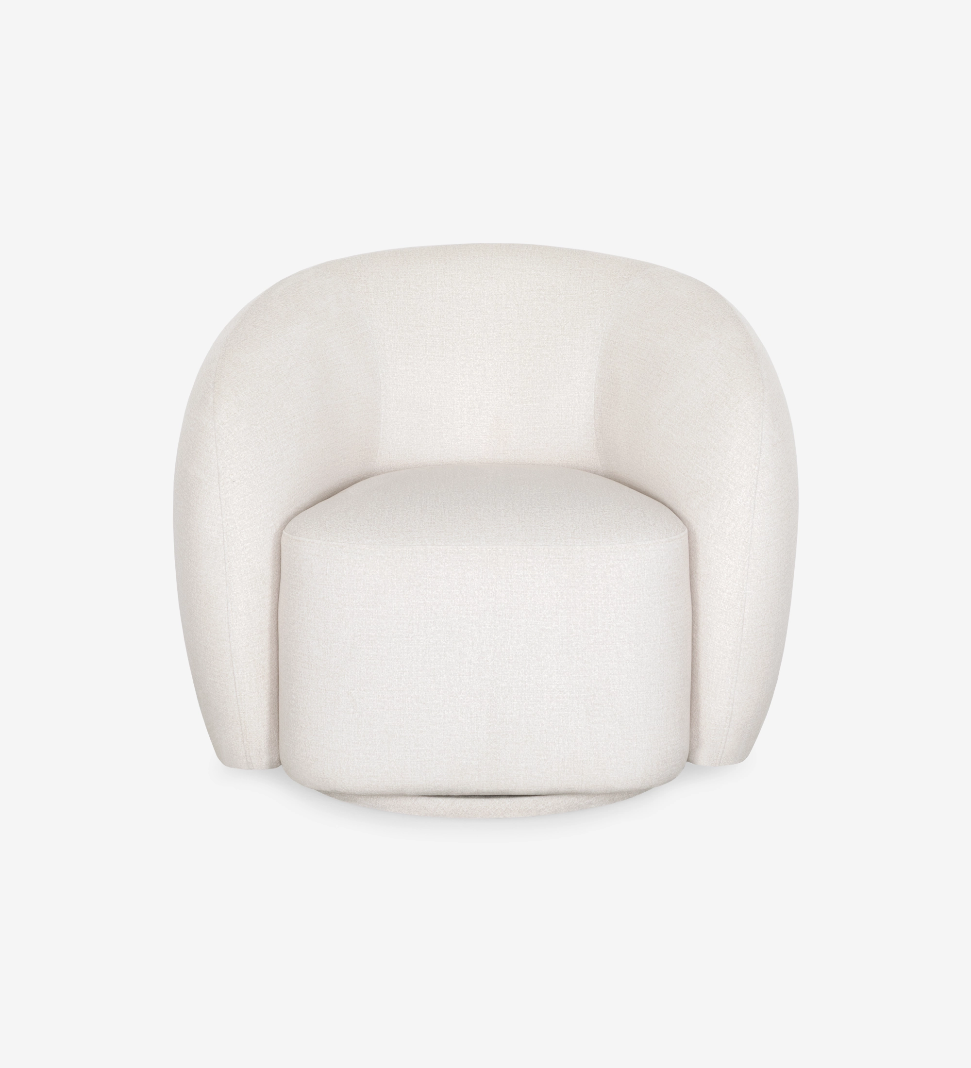 Armchair with a fully upholstered pearl-fabric finish and a swivel base.