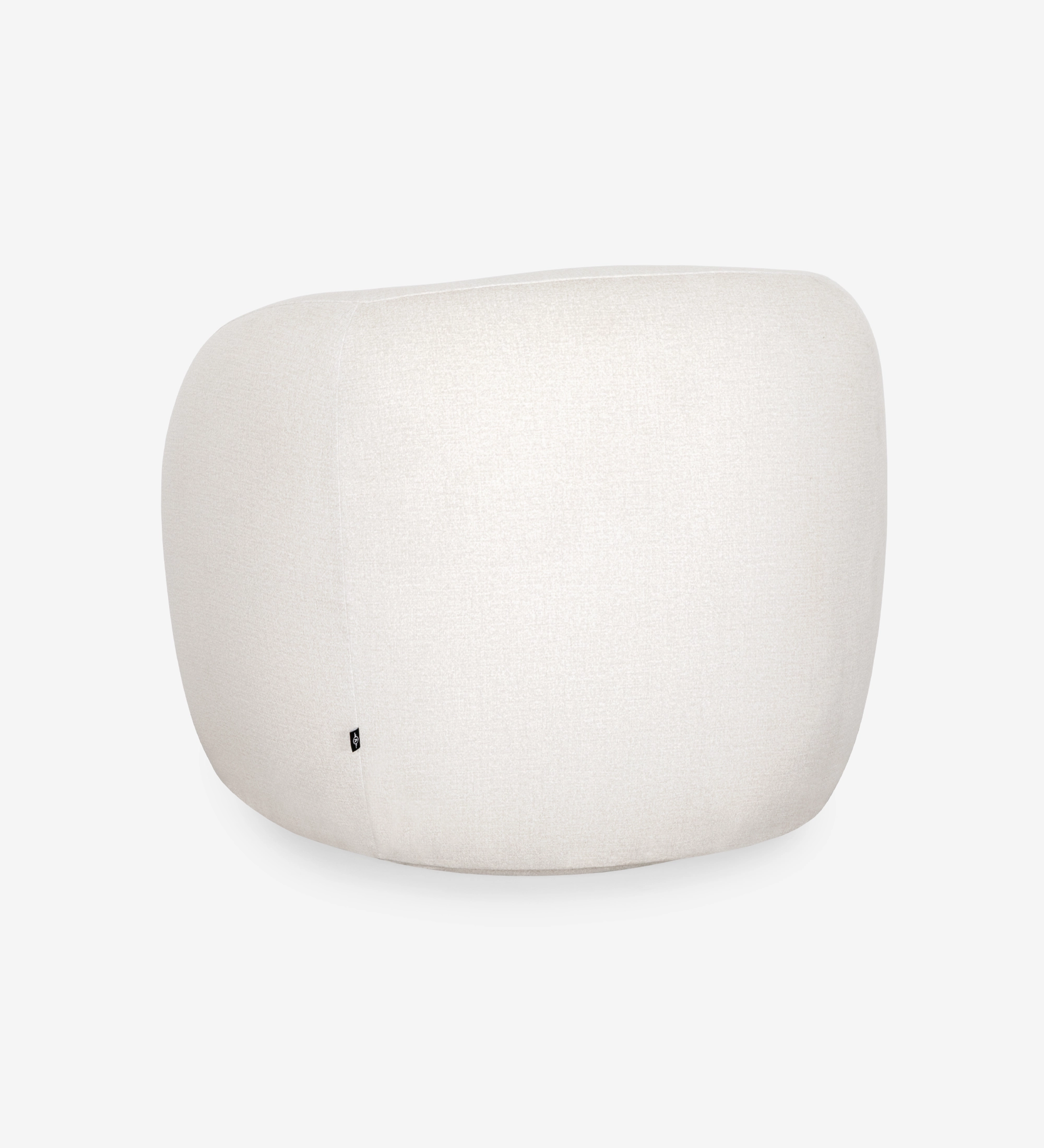 Armchair with a fully upholstered pearl-fabric finish and a swivel base.