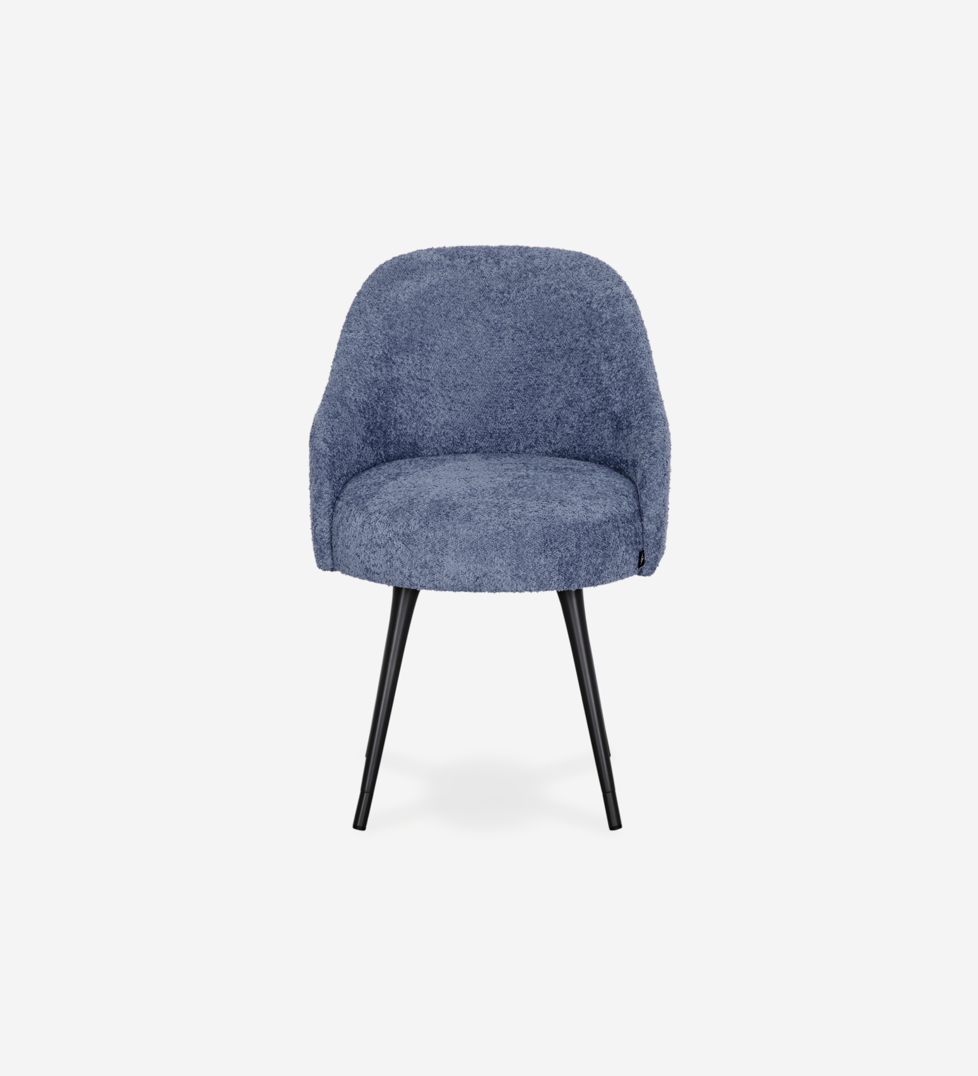 Blue fabric upholstered swivel chair with black lacquered legs 