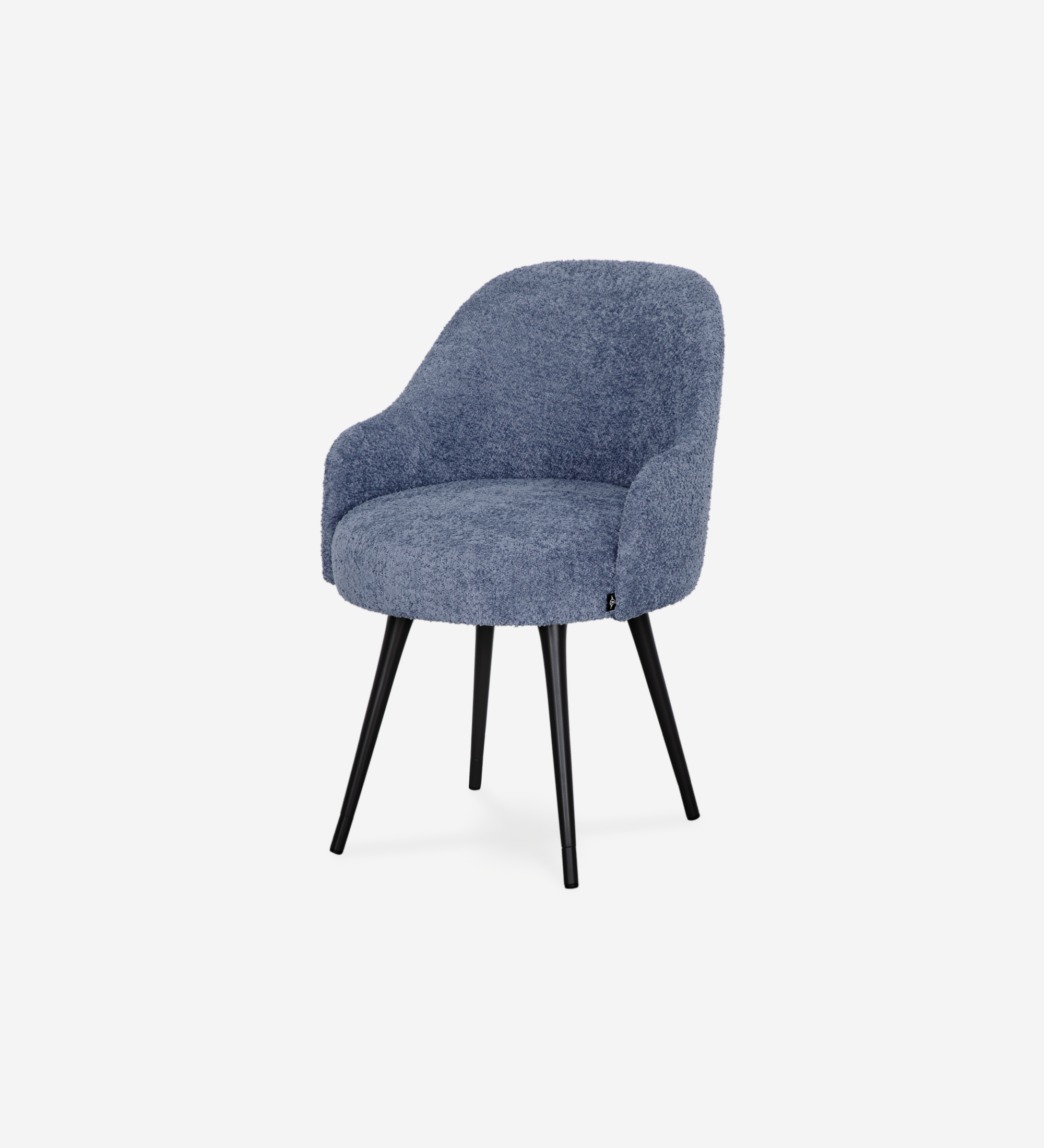 Blue fabric upholstered swivel chair with black lacquered legs 