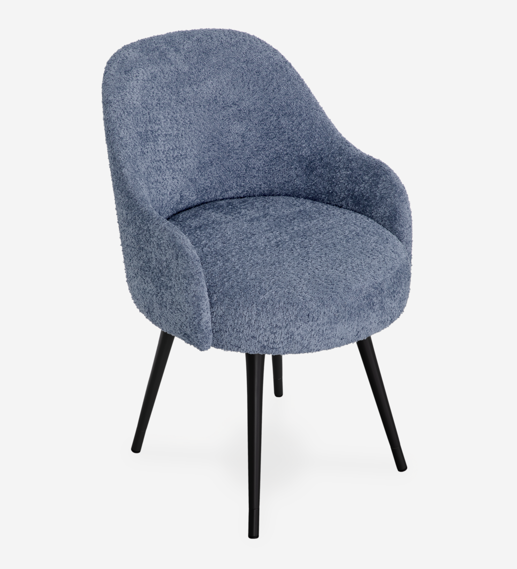 Blue fabric upholstered swivel chair with black lacquered legs 