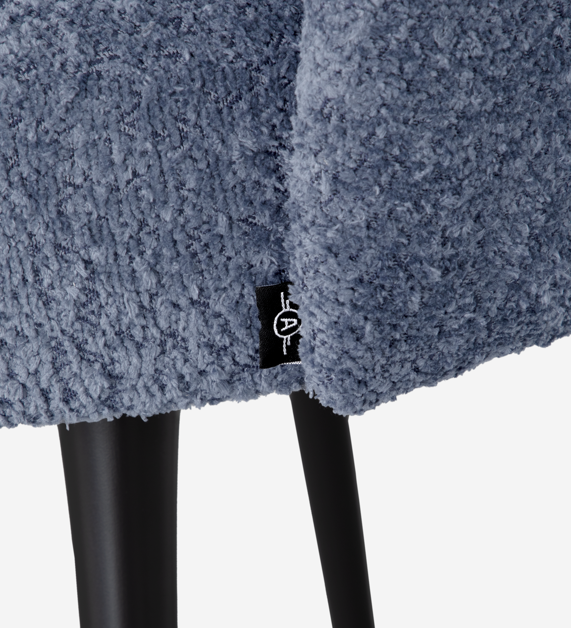 Blue fabric upholstered swivel chair with black lacquered legs 