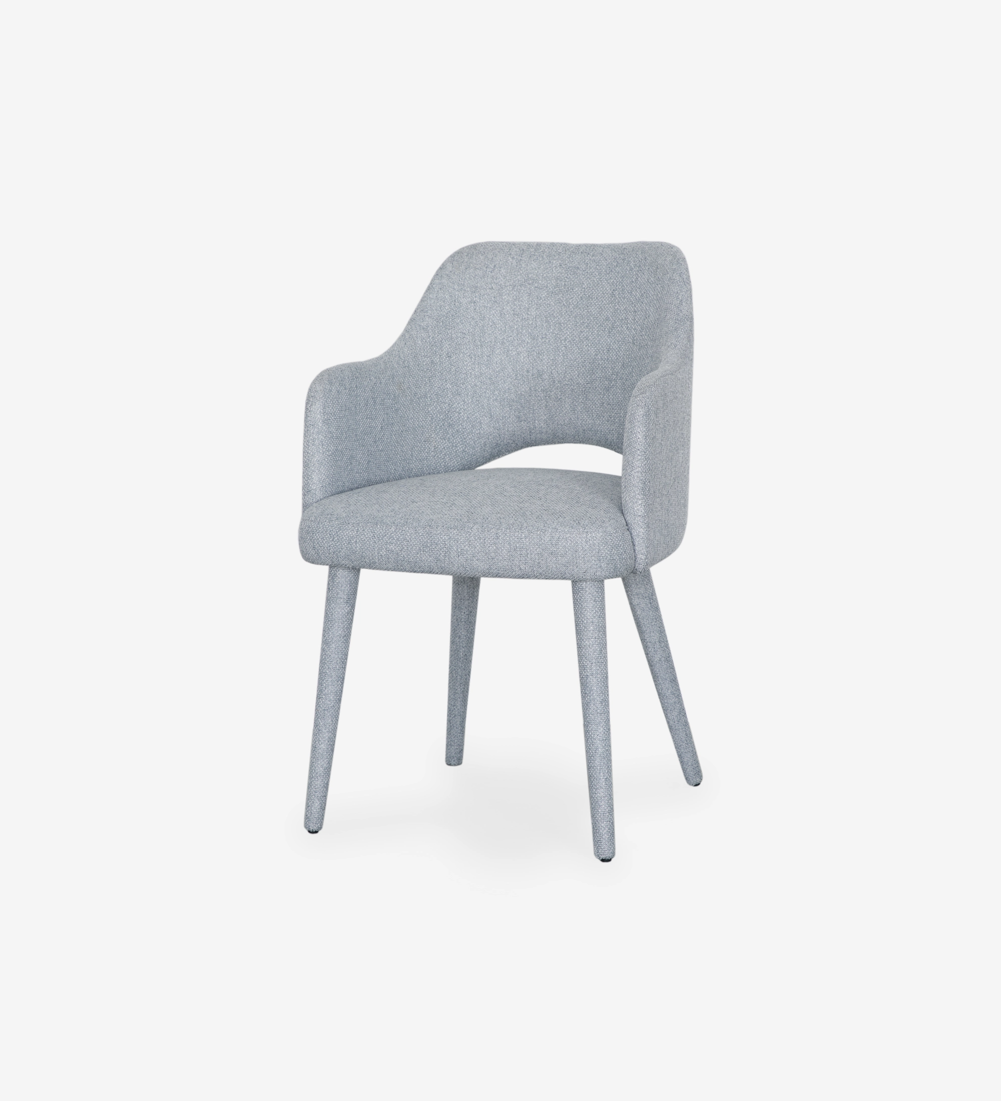 Cadeira com braços estofada a tecido cinzento.