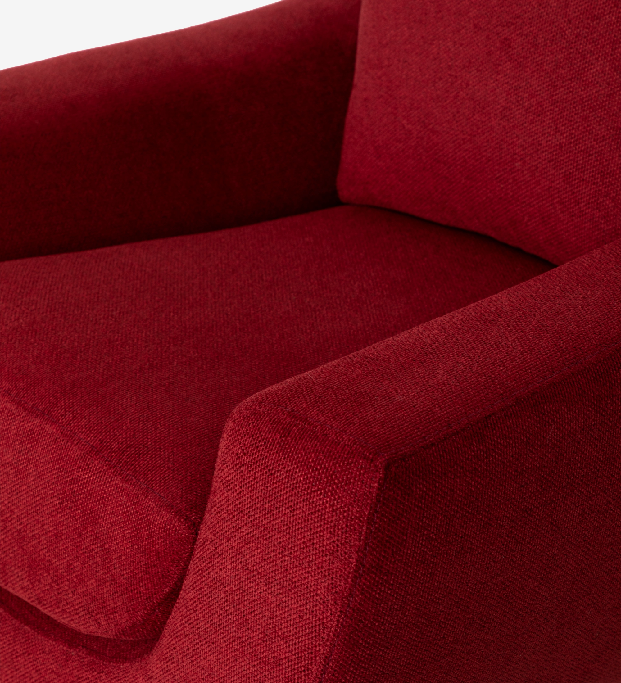 Paris Armchair in red textured fabric, close-up of seat and armrest
