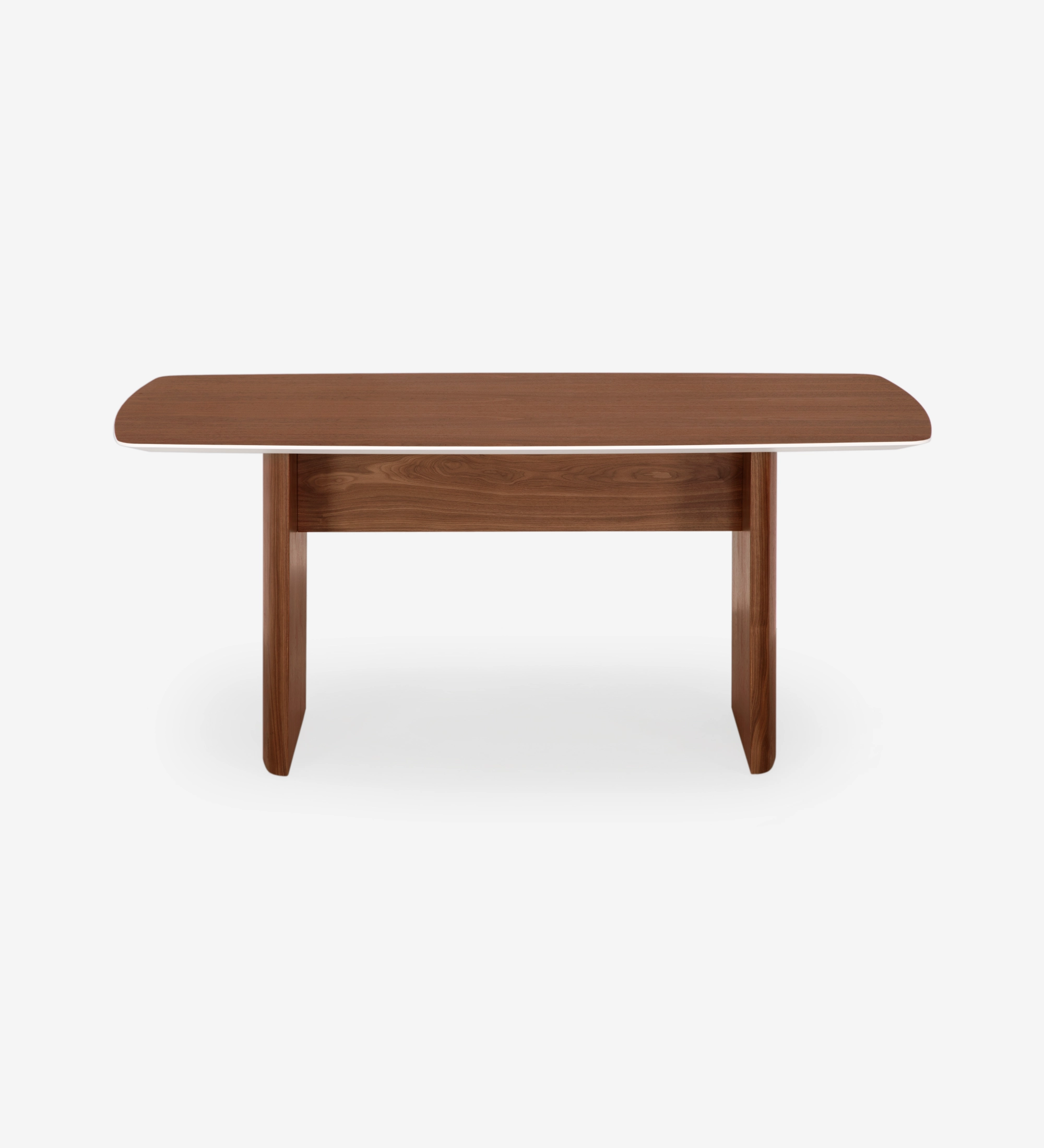 Bureau Paris en bois noyer, plateau arrondi et pieds massifs