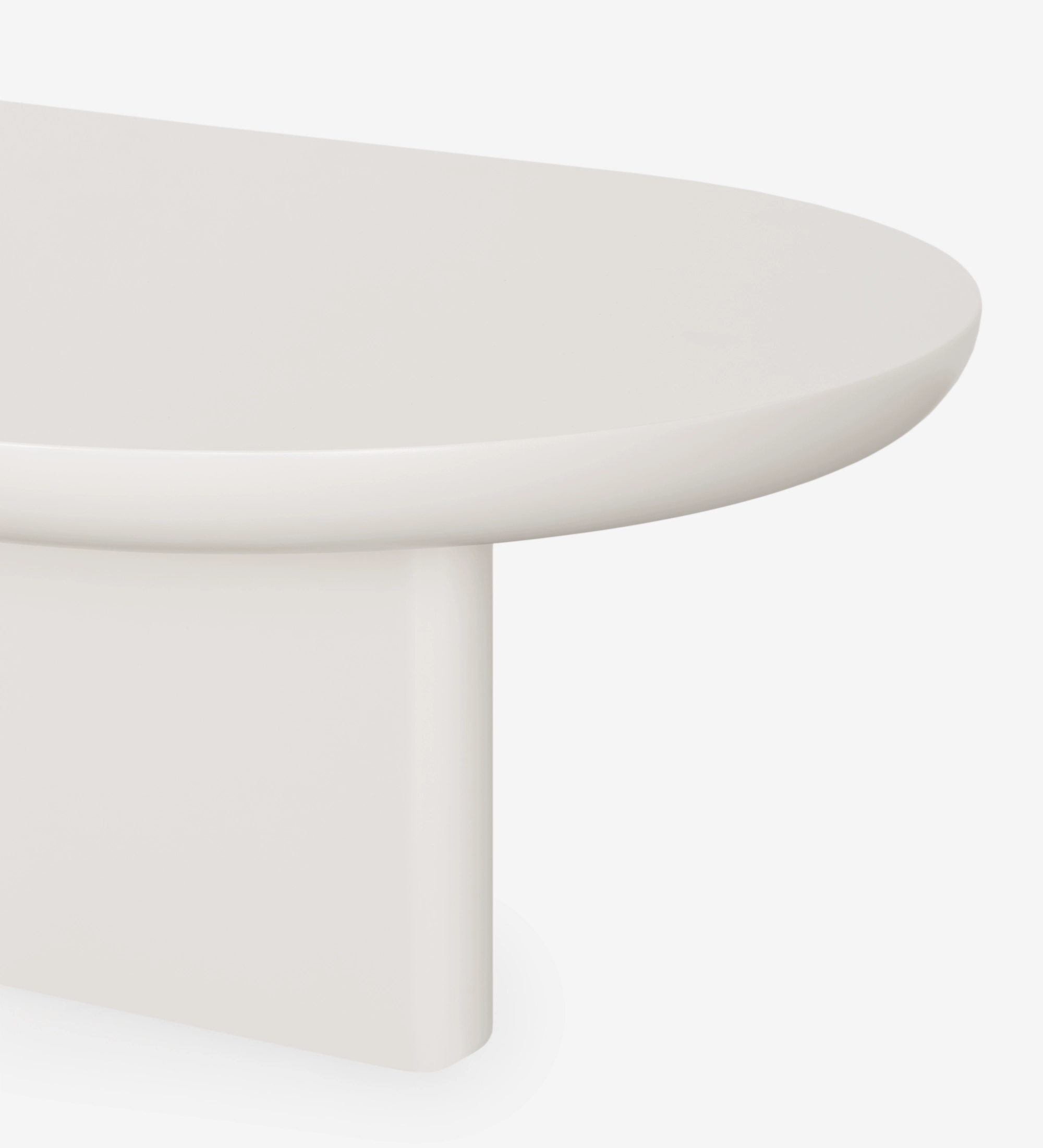 Mesa de Centro Mónaco branco creme com tampo oval e base em bloco arredondado