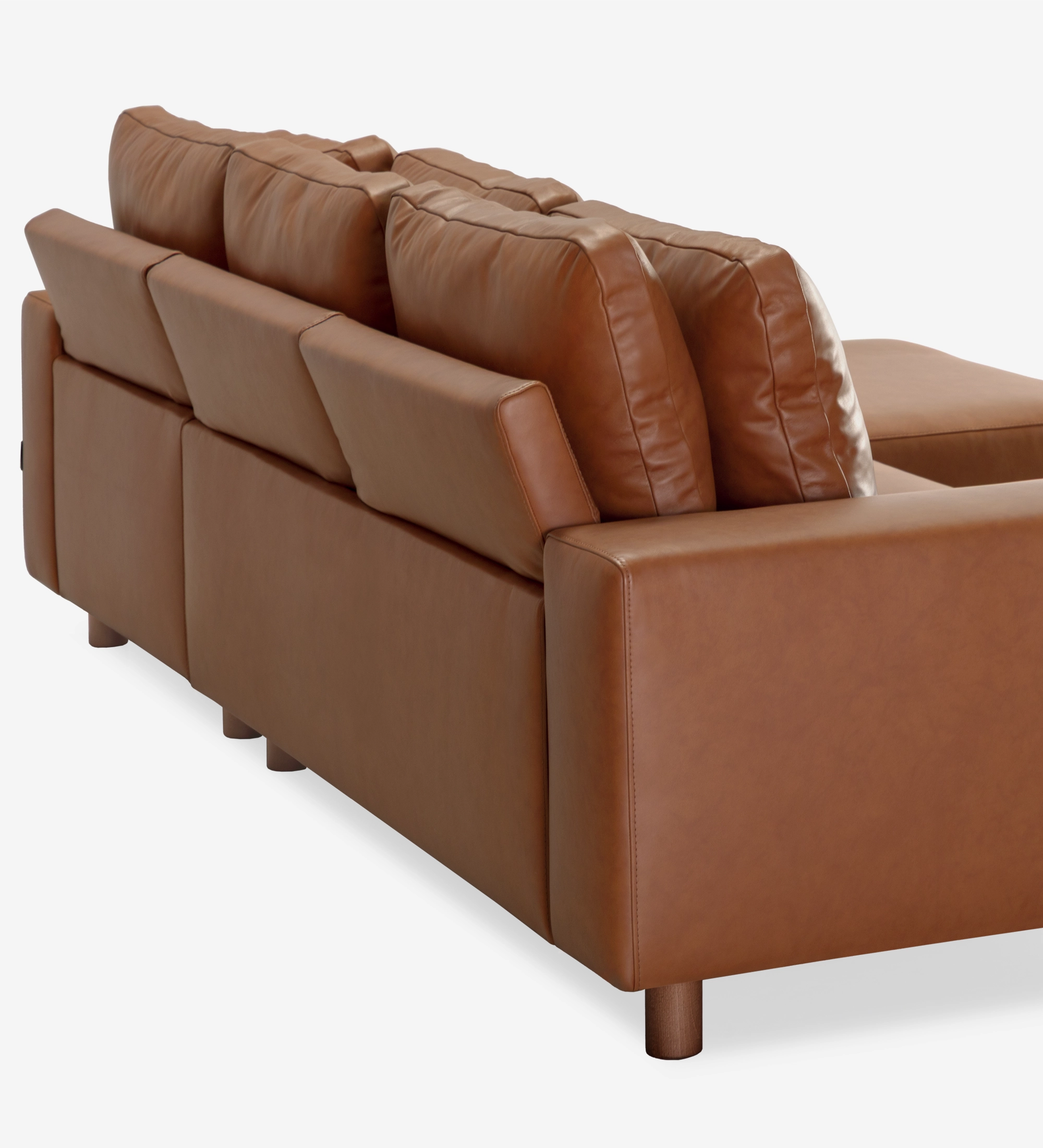 Canapé en cuir marron avec chaise longue, vue arrière droite